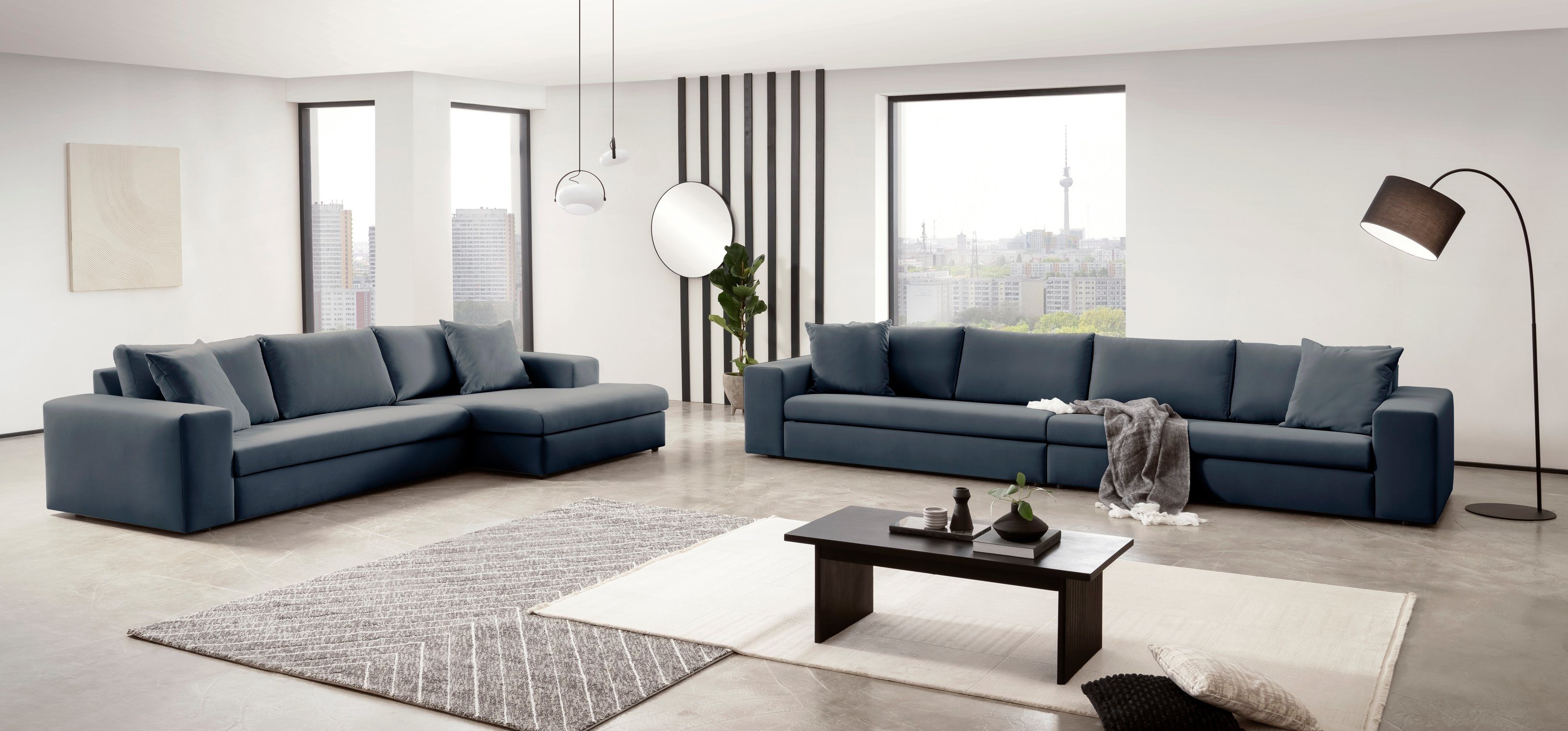 andas 4-zitsbank SLEETLAND XXL in fluweel of vintage lederlook