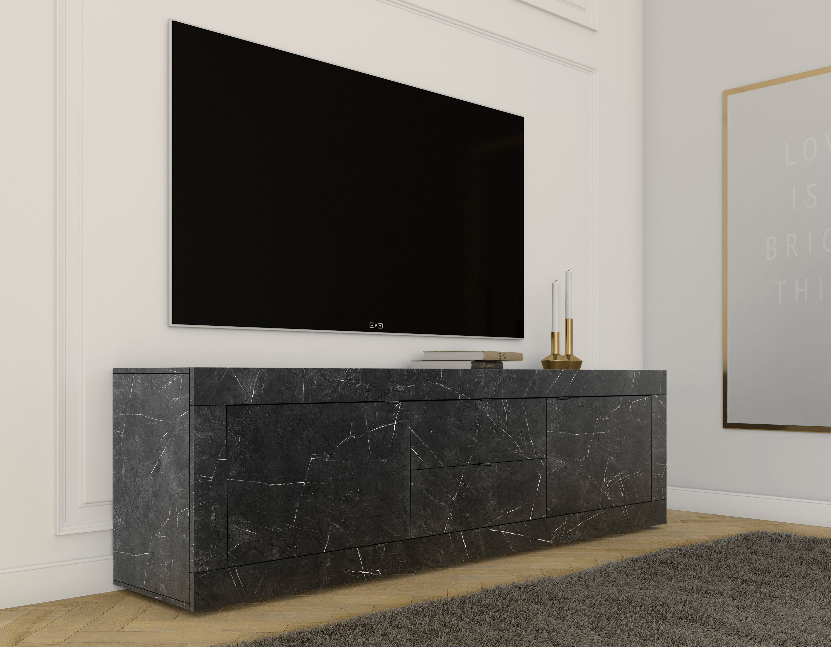 INOSIGN Tv-meubel Basis breedte 210 cm, TV-meubel 2 deuren, 2 lades, TV-kast Metalen handgreep, moderne frame-uitstraling, veel opbergruimte, kleurkeuze