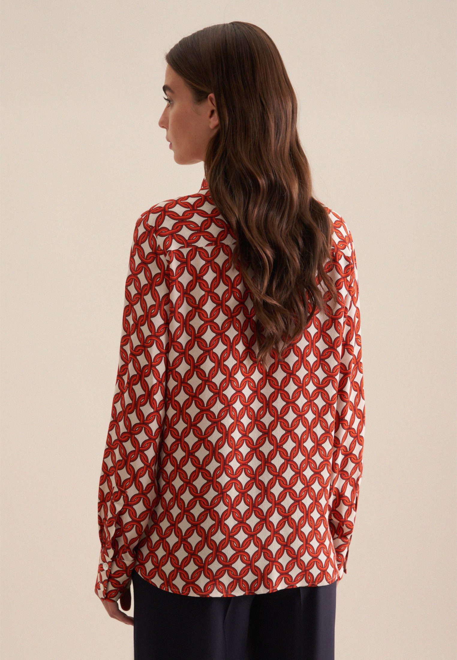 seidensticker Overhemdblouse Zwarte roos Lange mouwen kraag print
