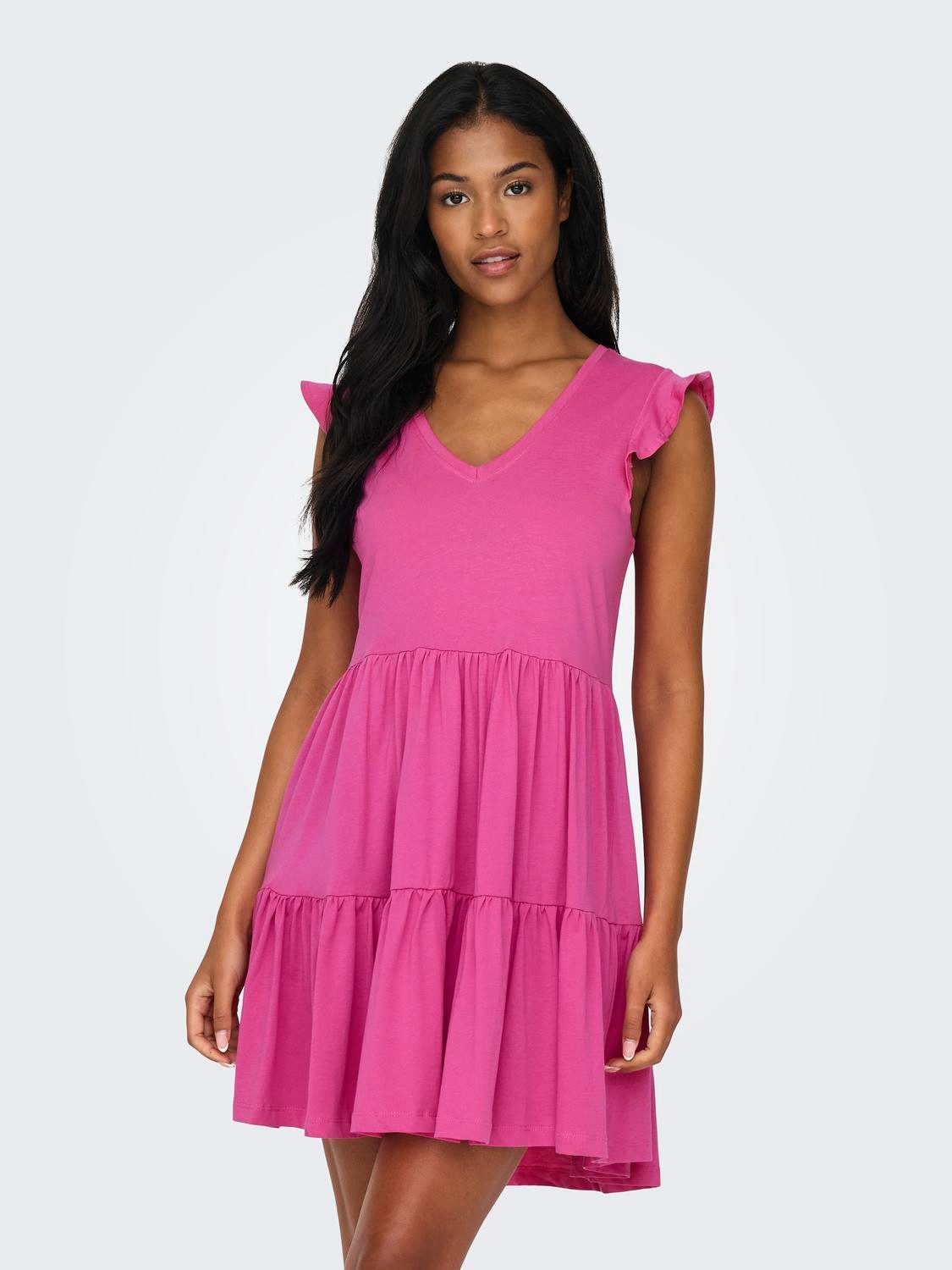 Only Jerseyjurk ONLMAY CAP SLEEVES FRILL DRESS
