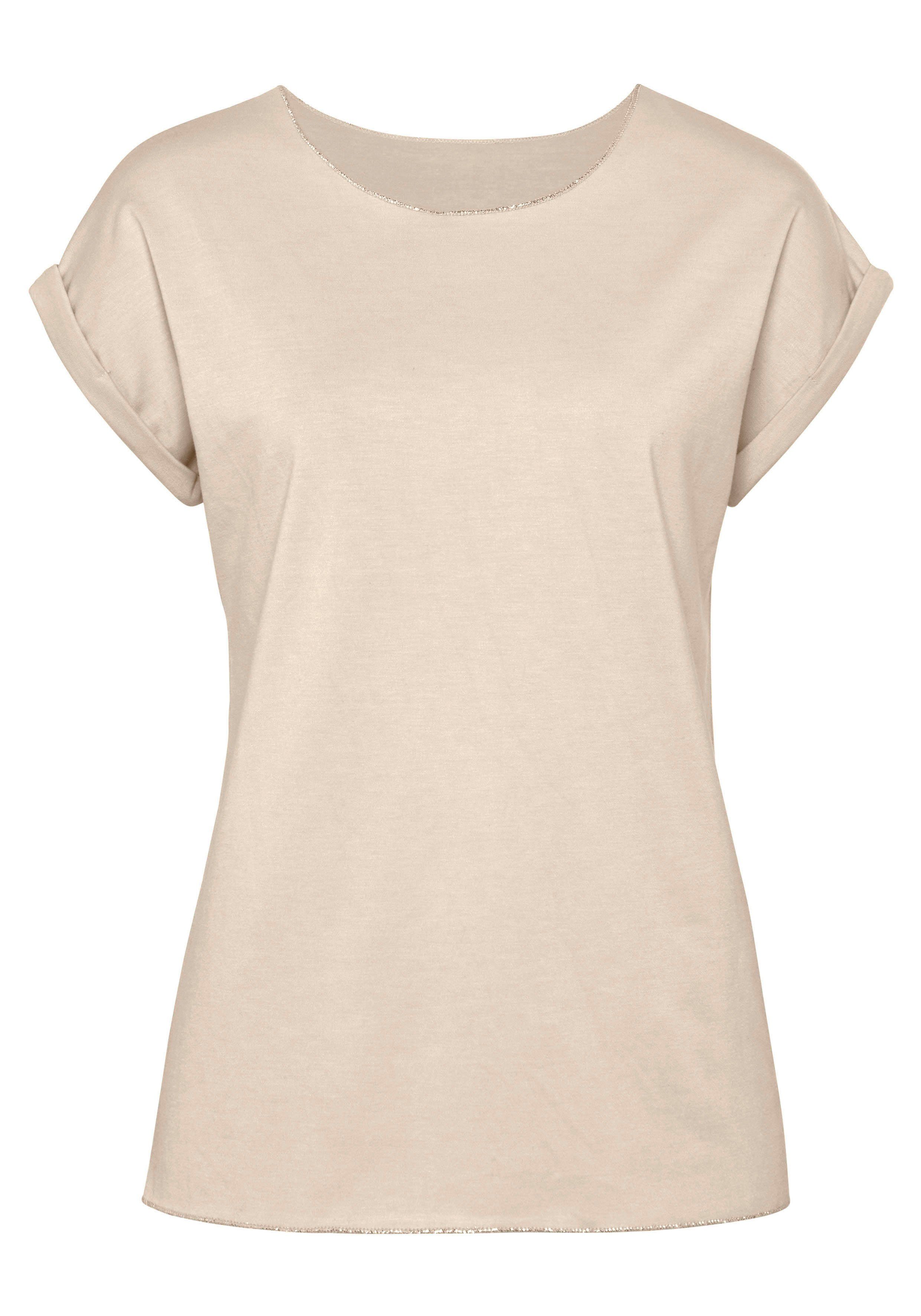 Lascana Shirt met ronde hals Met elegante glinsterafwerkingen in een gemakkelijk te onderhouden kwaliteit (1-delig)