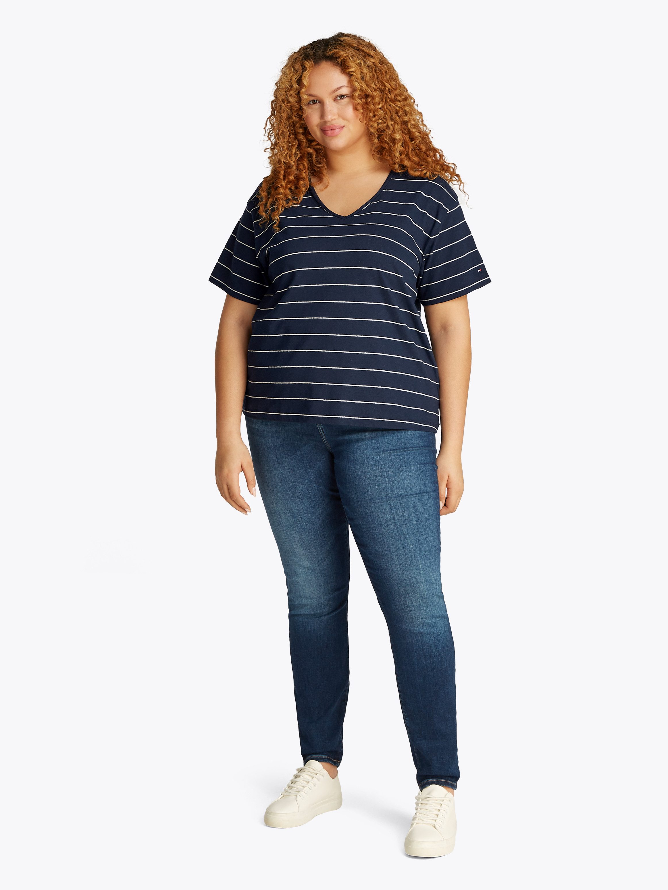 Tommy Hilfiger Curve Shirt met V-hals CRV MODERN CO LINEN V-NK SS