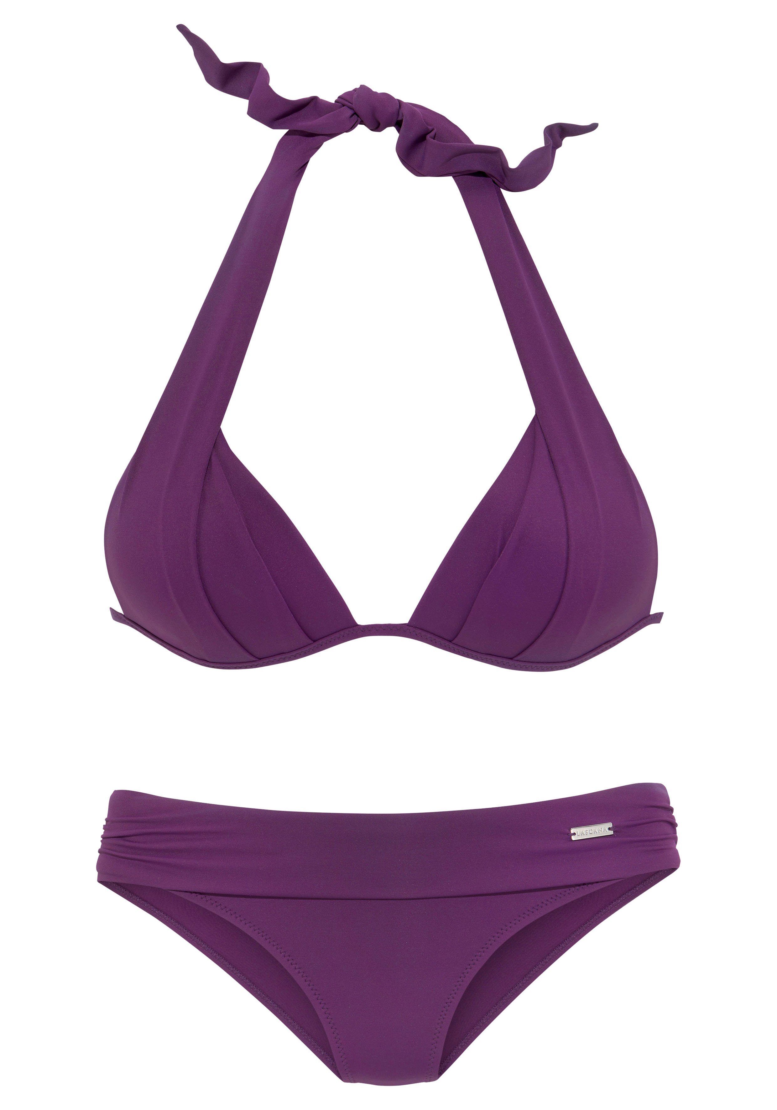 Lascana Triangelbikini in de nek te binden, gewatteerde cups, met ingebouwde kussens dames triangelbikini's maat 38 B paars