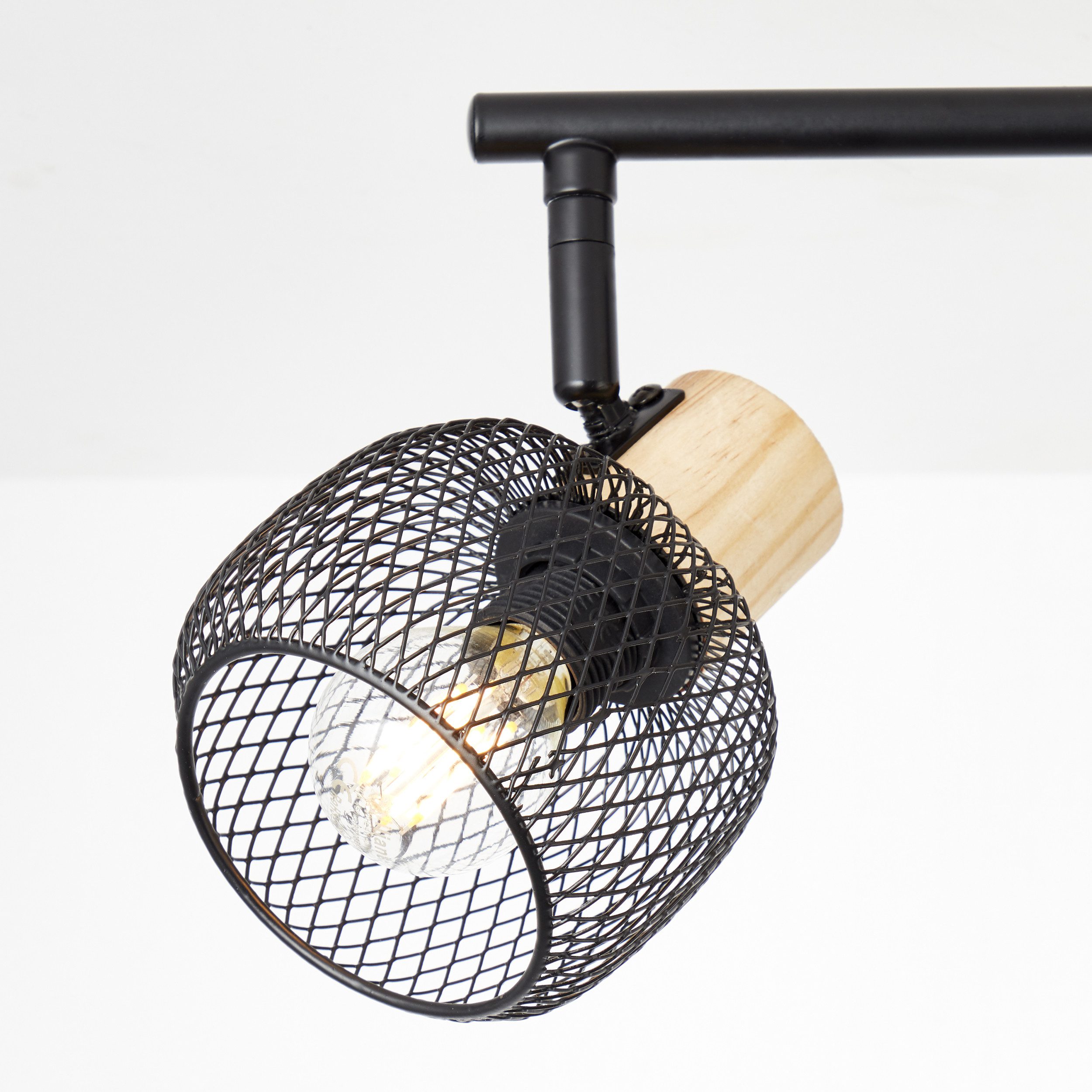 Brilliant Leuchten Plafondspot Giada Spotbuis 4-vlamig, 74 cm, E14, schwenkbaar, metaal/hout, zwart/bruin (1 stuk)