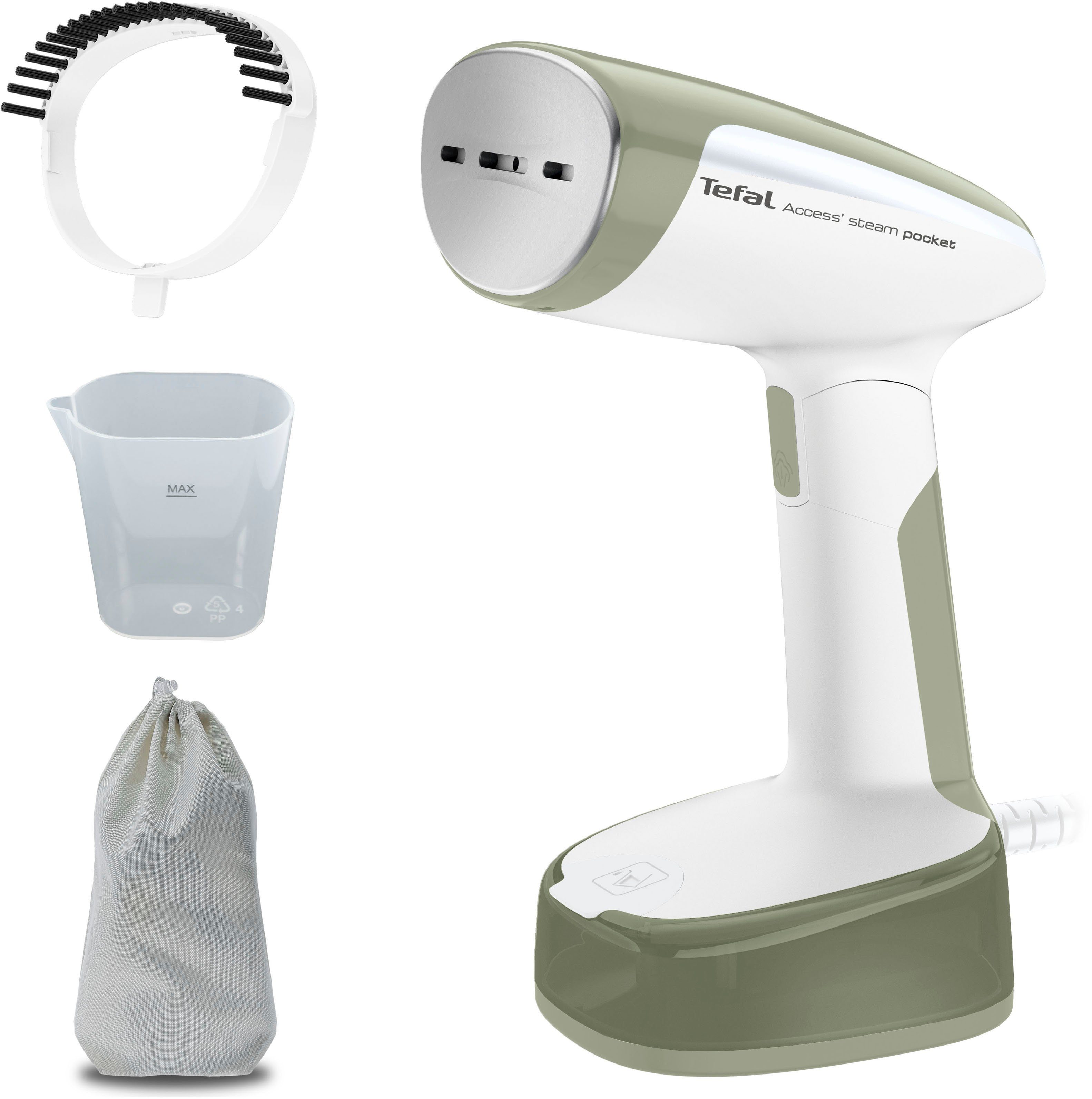 Tefal Stoomontkreuker Access Steam Pocket DT3053, 1300 W, opvouwbare stoomstrijker, accessoires groen