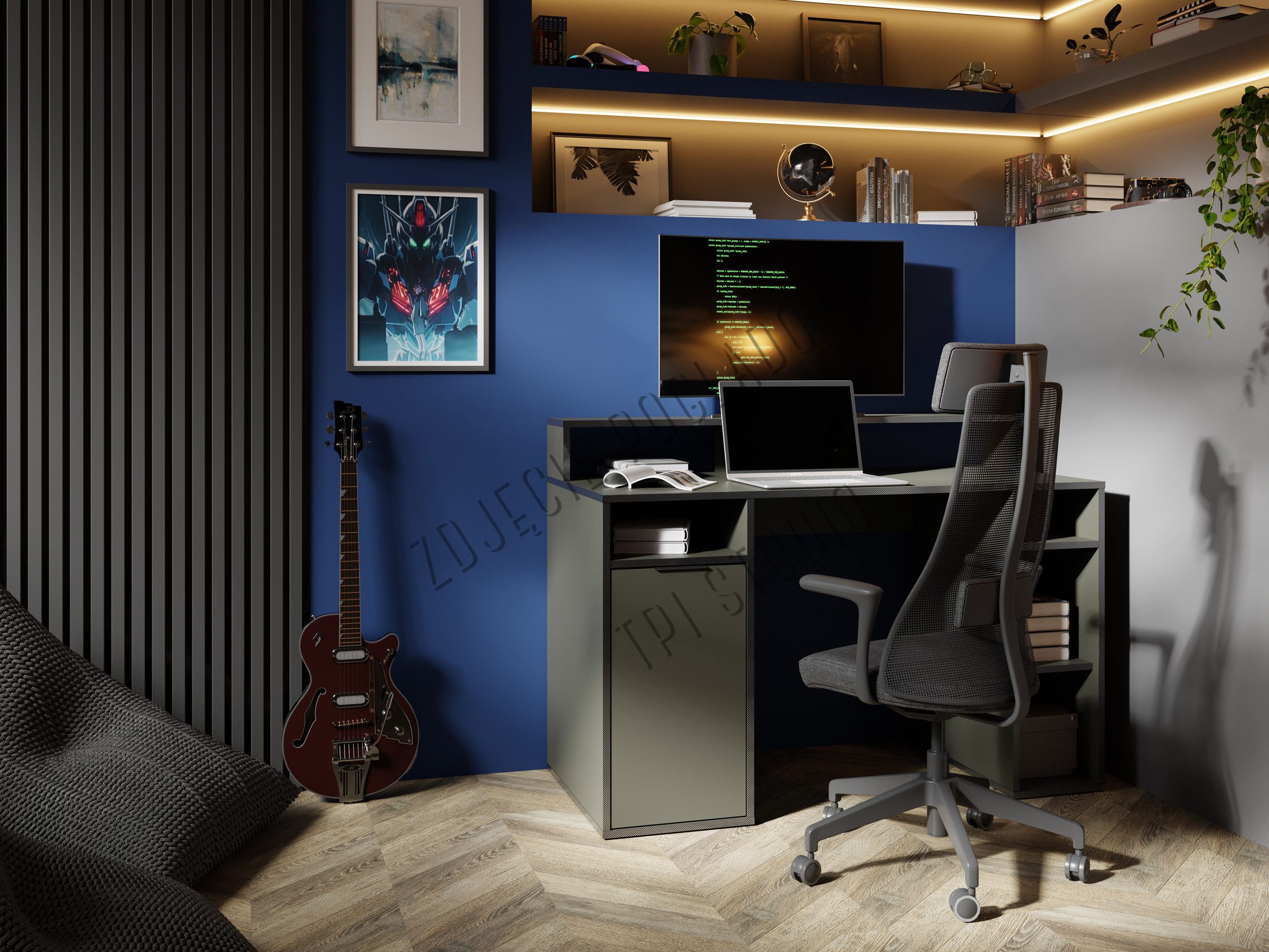 INOSIGN Bureau Orem Gamingtafel met deur en monitorsteun, breedte 125 x 55 cm