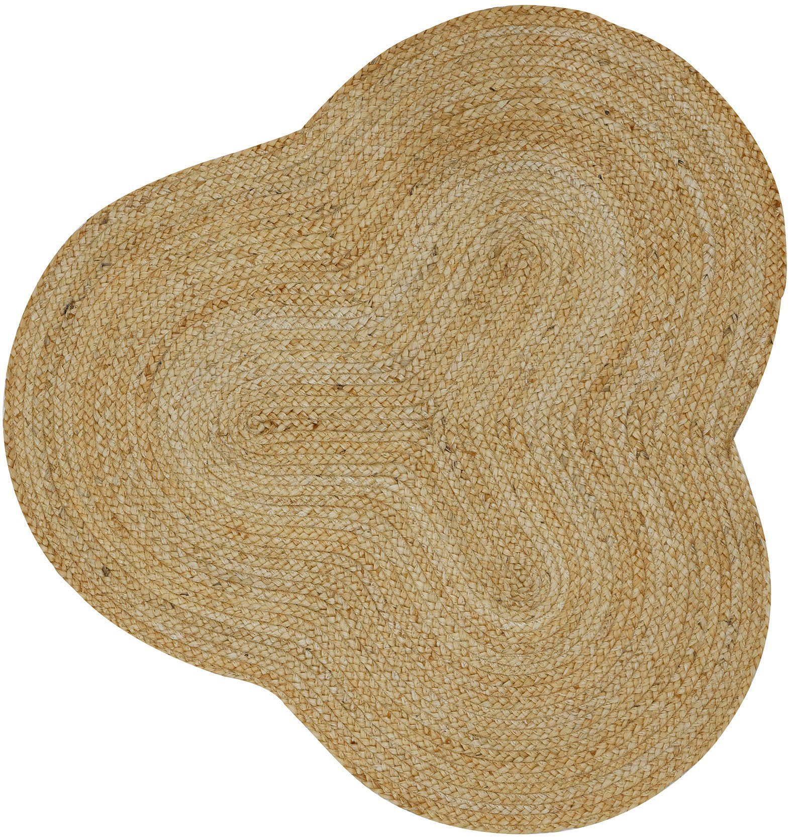 carpetfine Vloerkleed Alia Jutetapijt handgeweven van jute, natuur tapijt, speciale vorm blauw, boho stijl, effen moderne vloerkleden maat 120 cm x