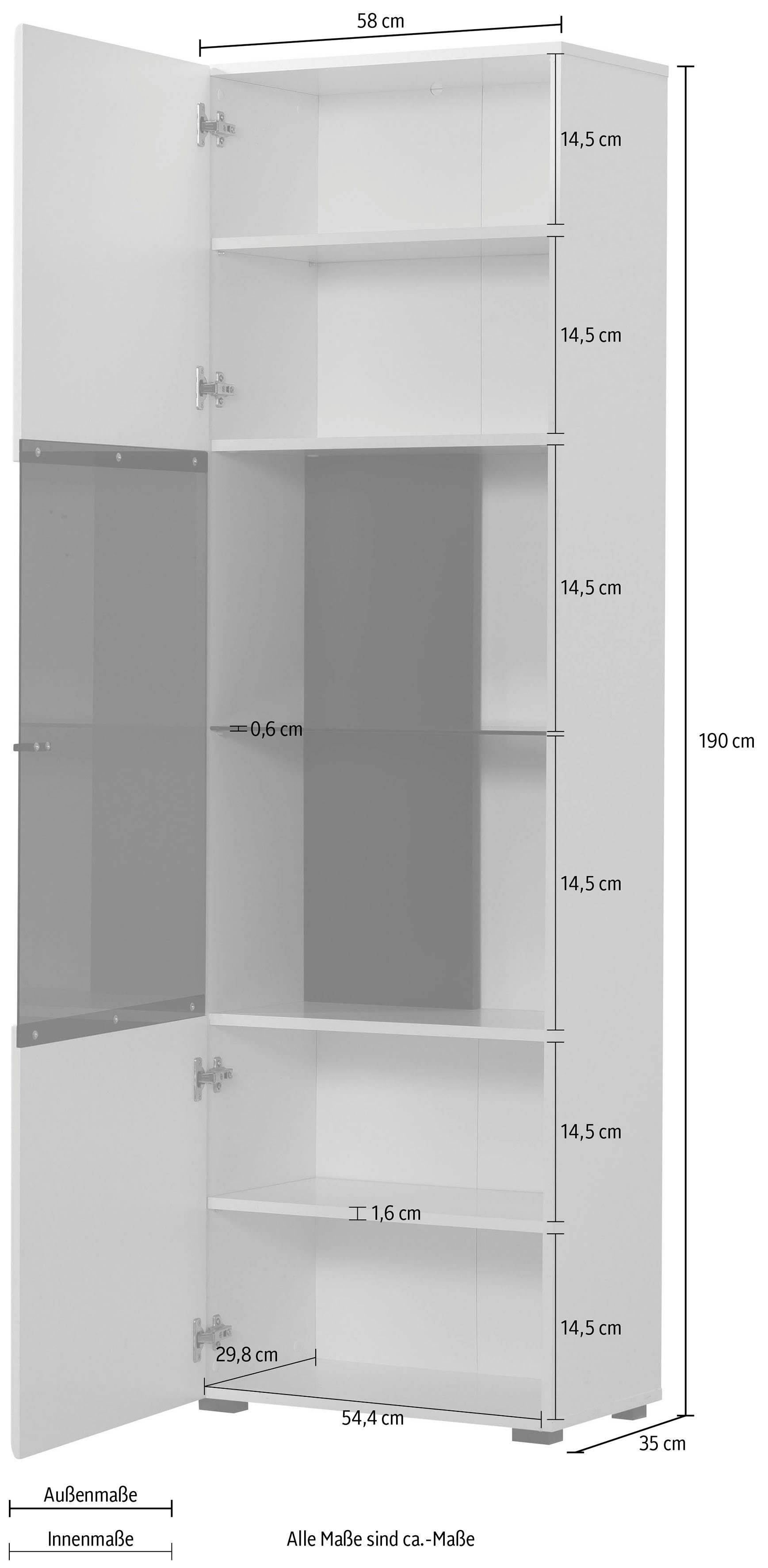 INOSIGN Vitrinekast Trentino Hoogte ca. 190 cm, soft-closefunctie, hoogglansfronten