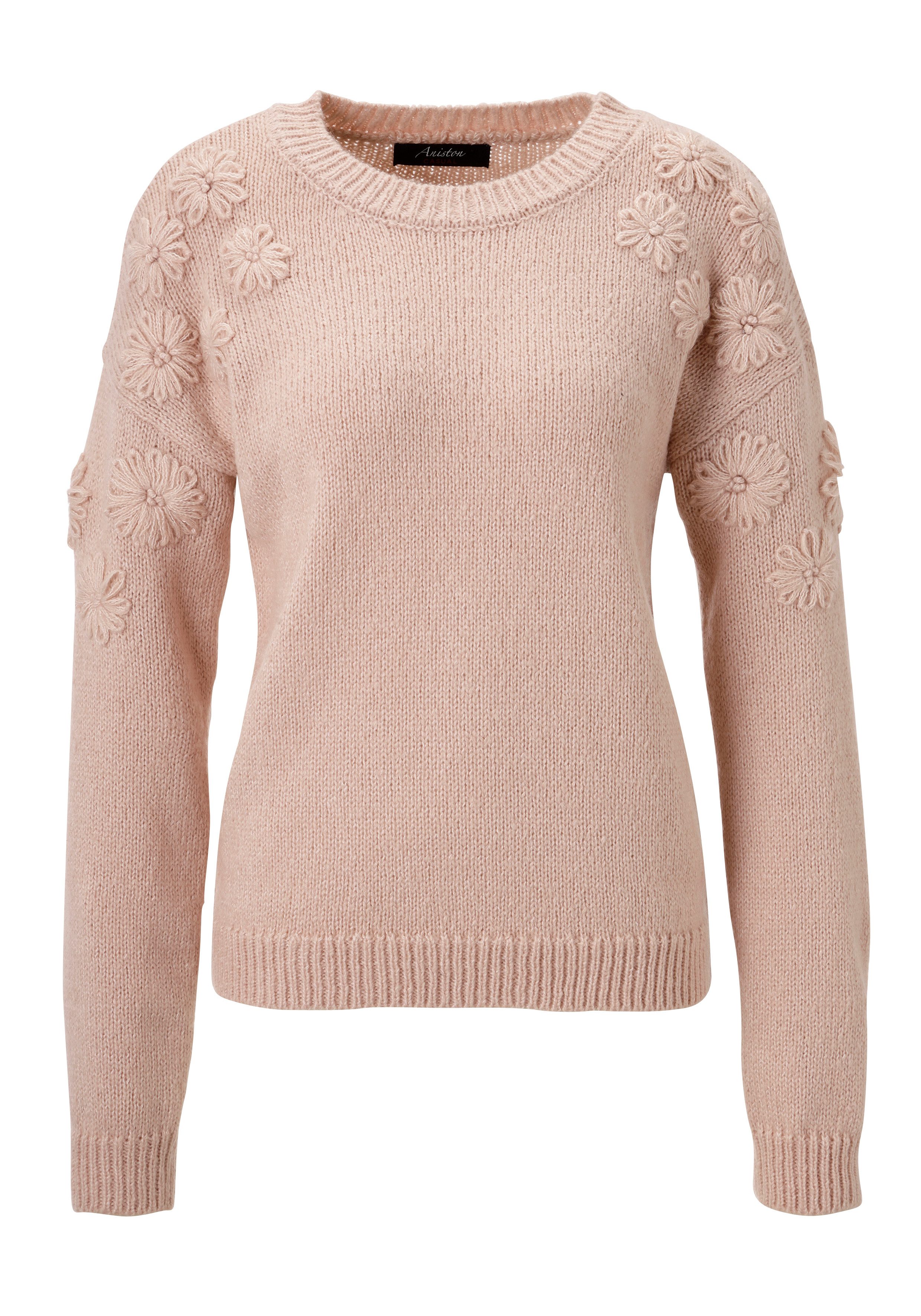 Aniston CASUAL Gebreide trui versierd met opgestikte bloemen - nieuwe collectie