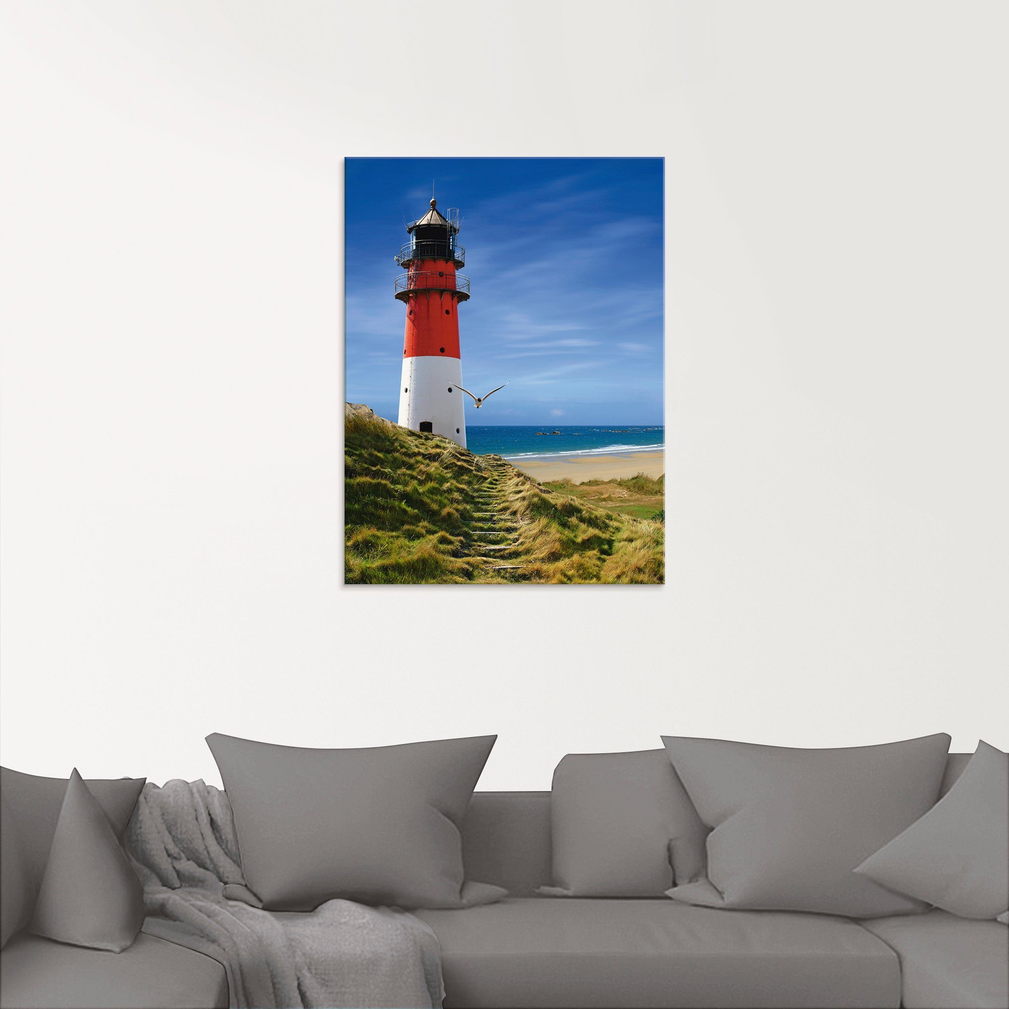 Artland Print op glas Vuurtoren aan de dijk in verschillende maten