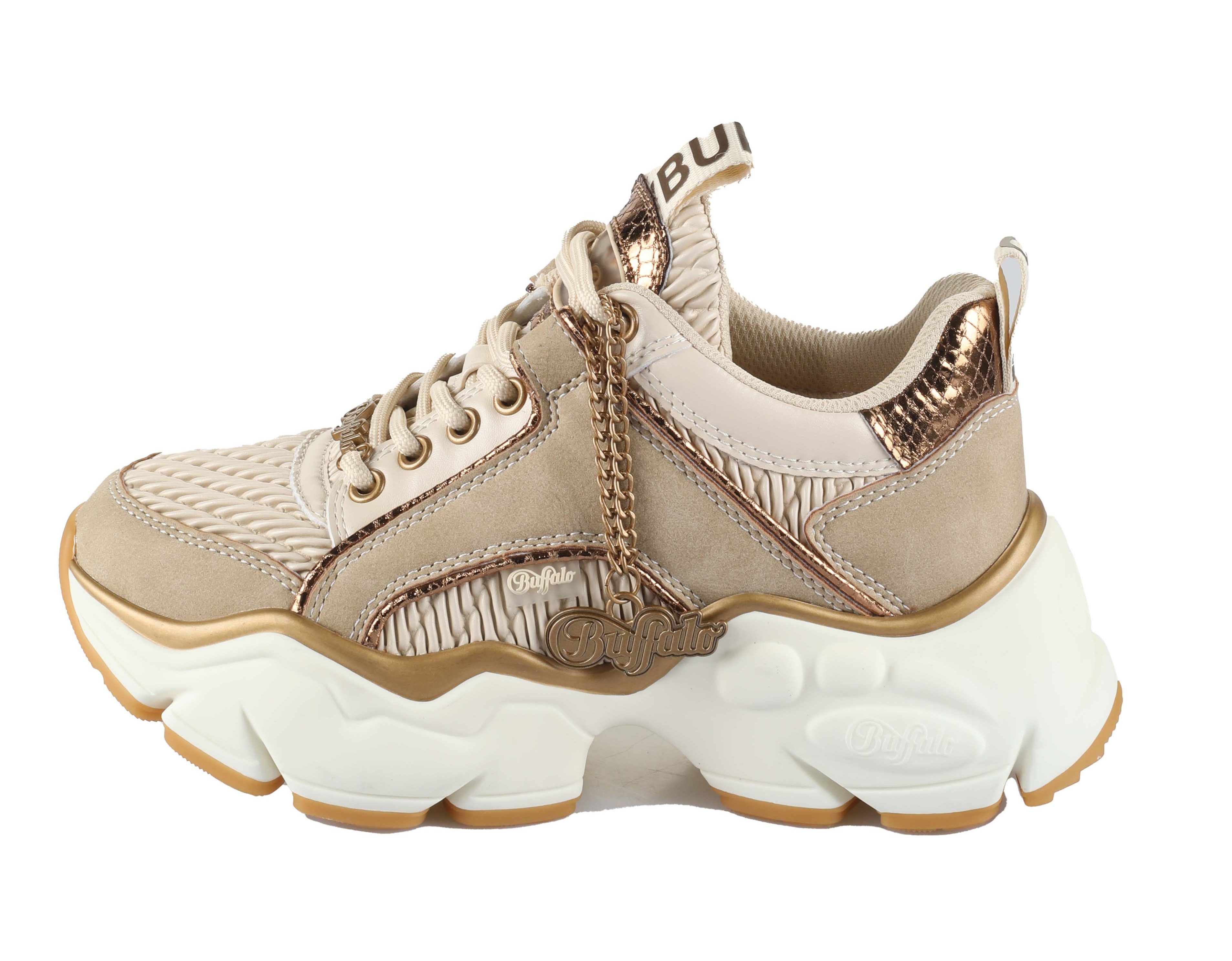 Buffalo Plateausneakers BINARY QUILT chunky-veterschoenen, vrijetijdssneaker, lage schoen met metallic-accenten dames lage sneakers maat 38 EU beige