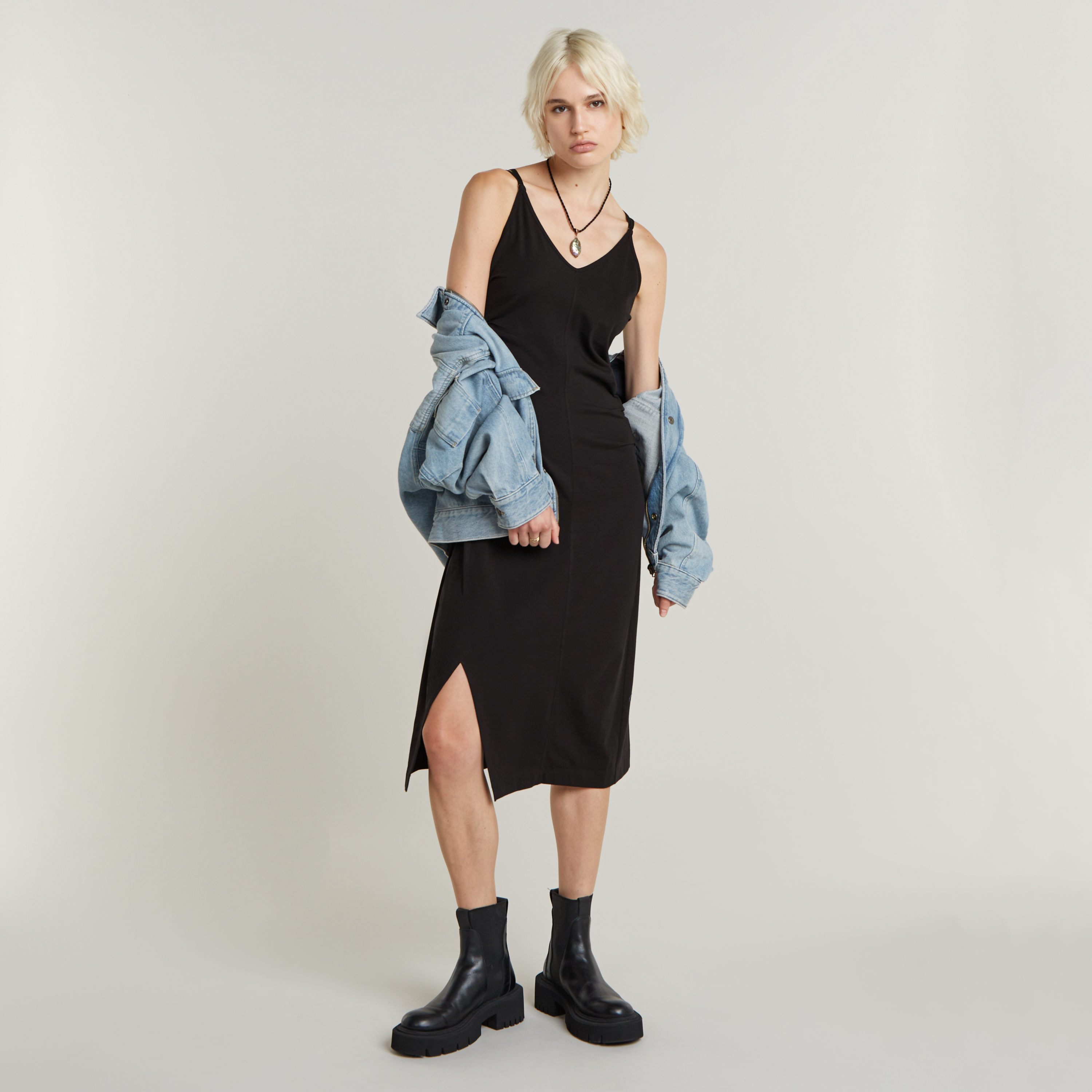 G-Star RAW Jerseyjurk Spaghetti strap slit dress wmn