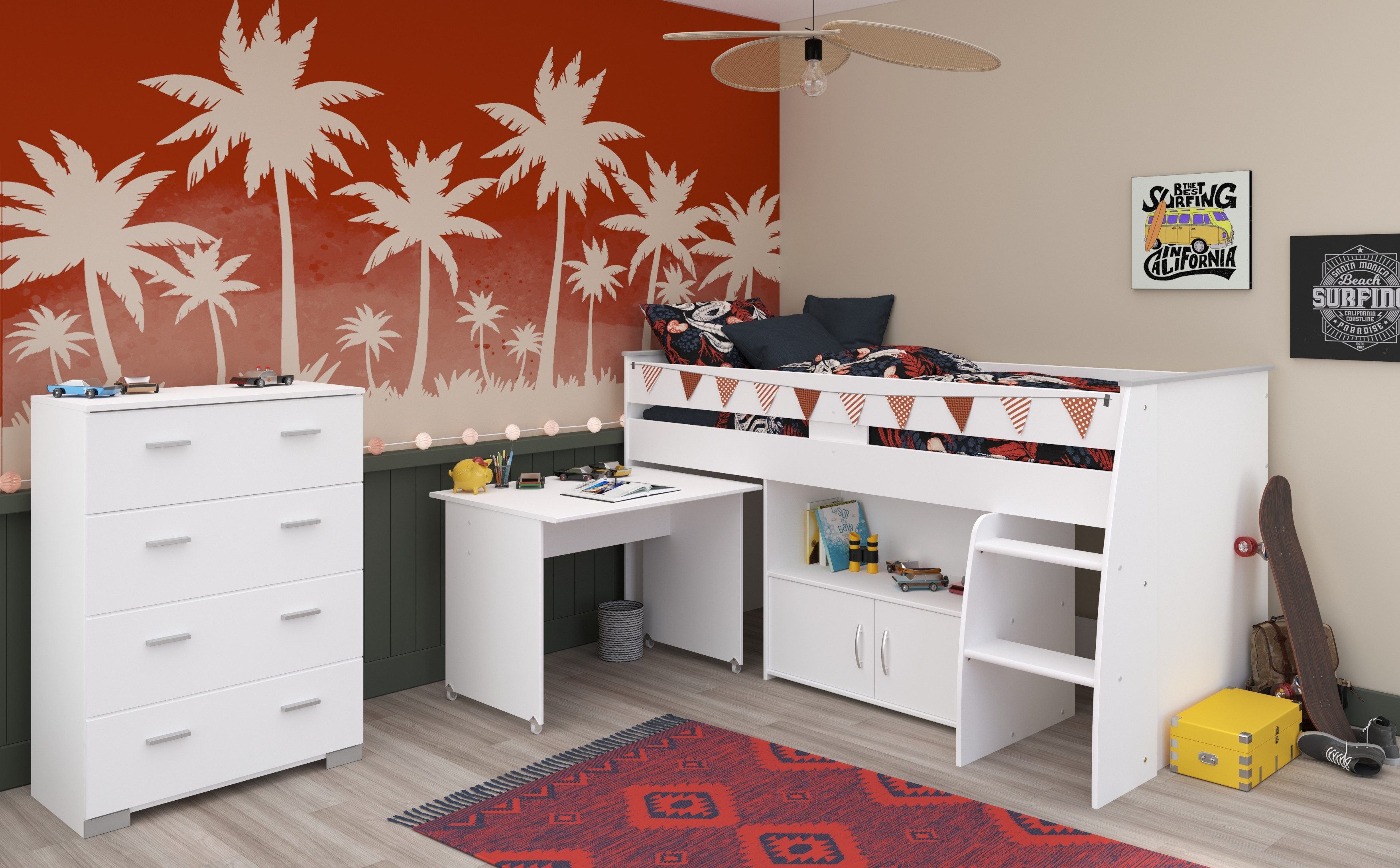 Parisot Tienerkamerset Parisot kinderkamer Reverse 13 geïntegreerd bureau, commode en geïntegreerde ladder (2-delig)