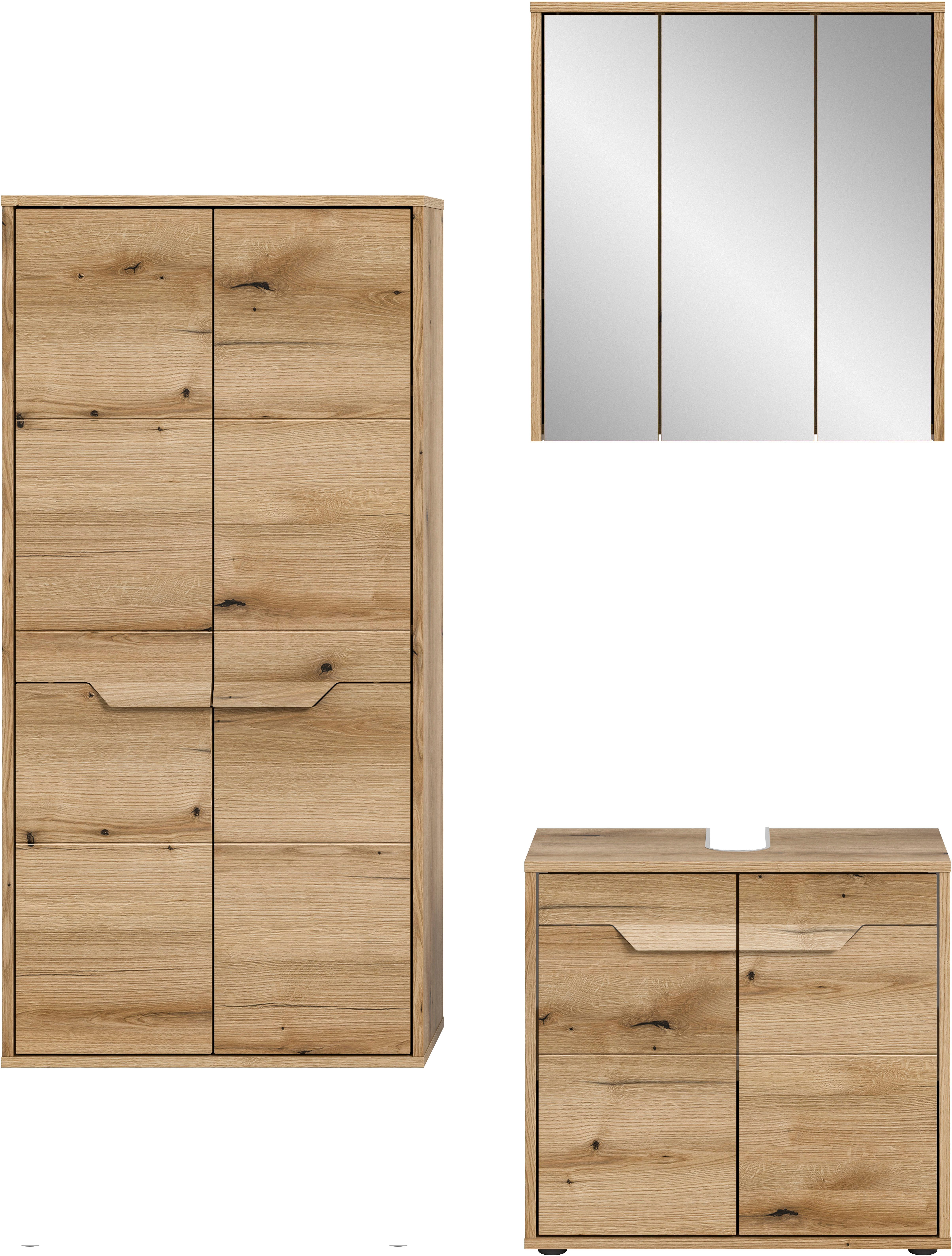 welltime Badmeubelset Kayu, bestaande uit: midikast, wastafelonderkast Spiegelschrank, hoogwaardige MDF front met groeffrasing, badkamer, badkamer set