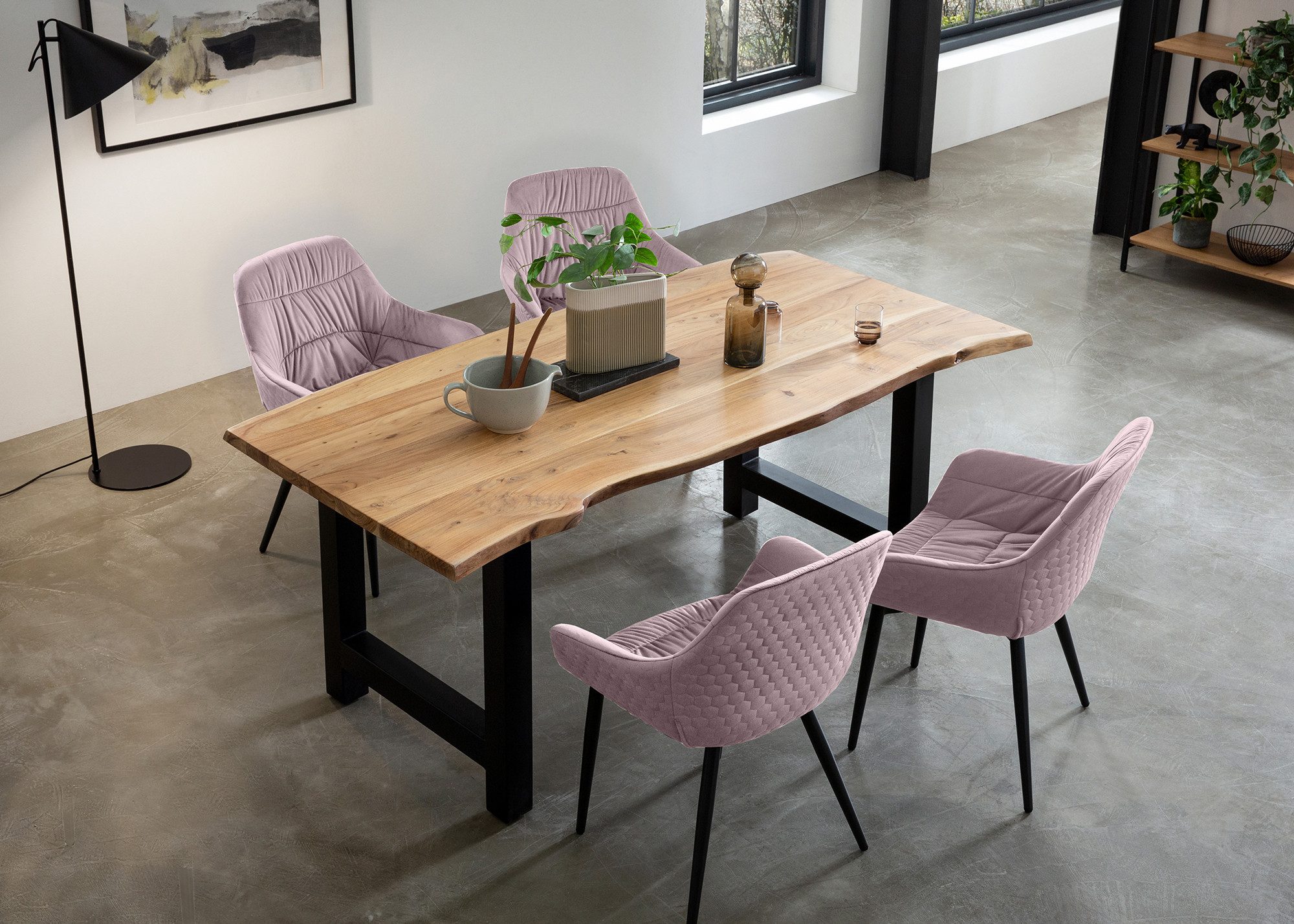 SalesFever Eethoek Massief hout geolied en tweevoudig gewaxt (set, 5-delig) eethoeken roze