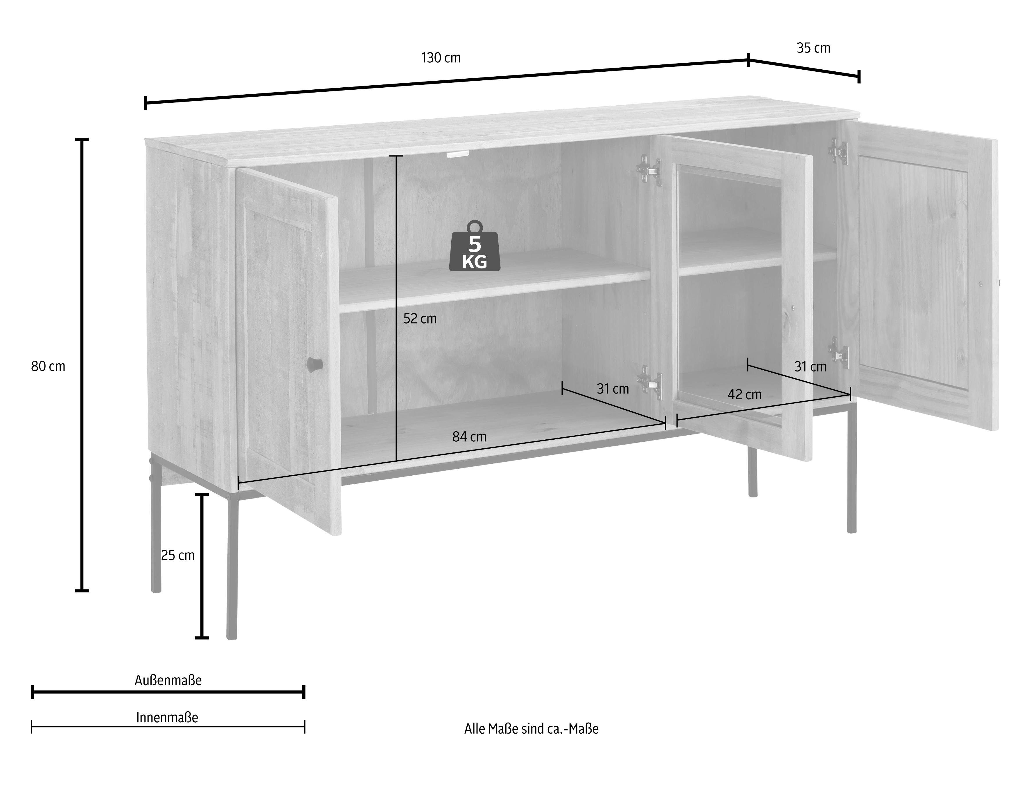 Home affaire Dressoir Freya Commode met 2 houten deuren, van massief hout, breedte 130 cm