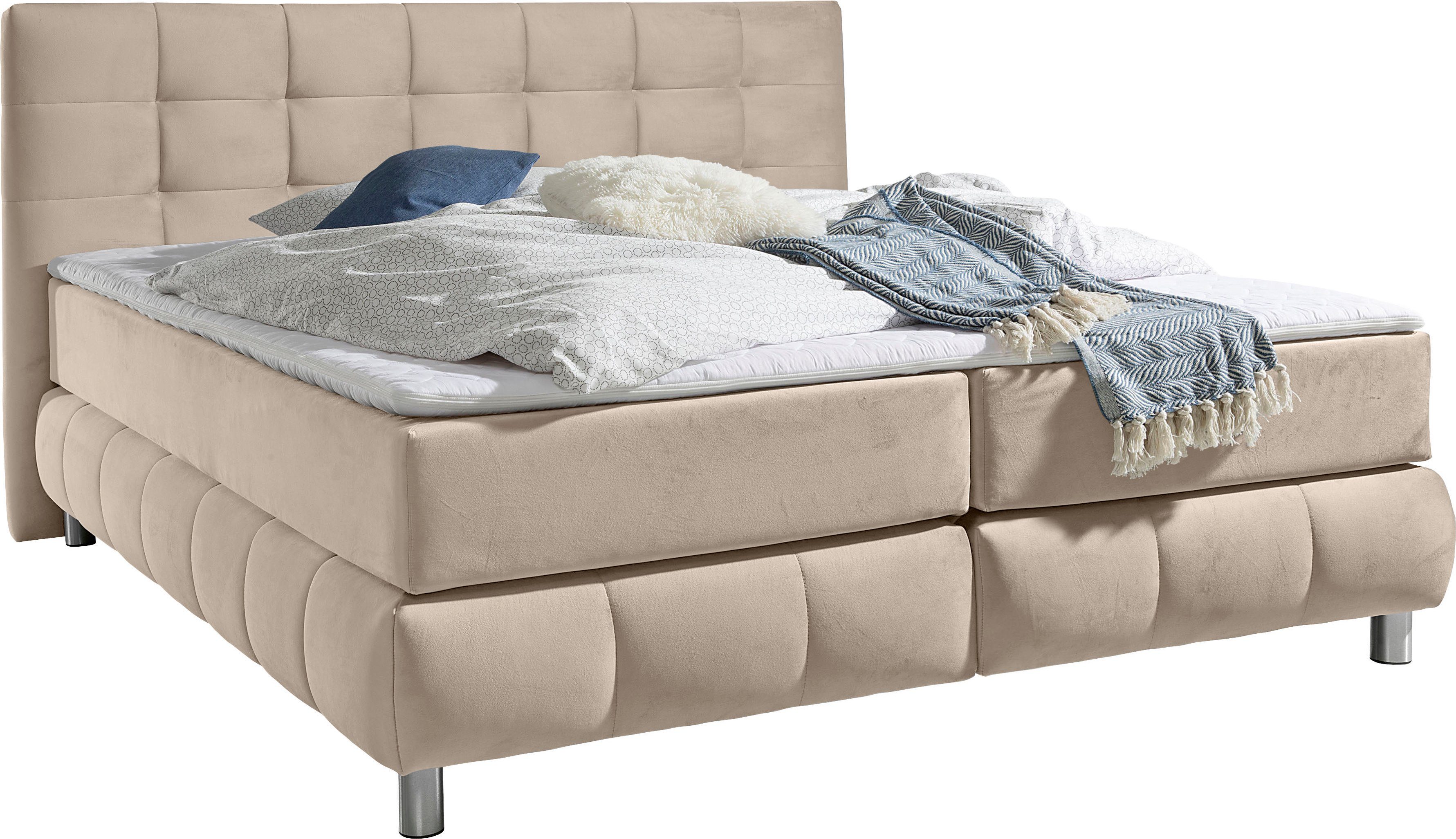 andas Boxspring Salo incl. topmatras, in fluwelige look of structuurstof, 6 breedten, 2 hardheden, tfk ook in hardheid 4. 3 matrassoorten