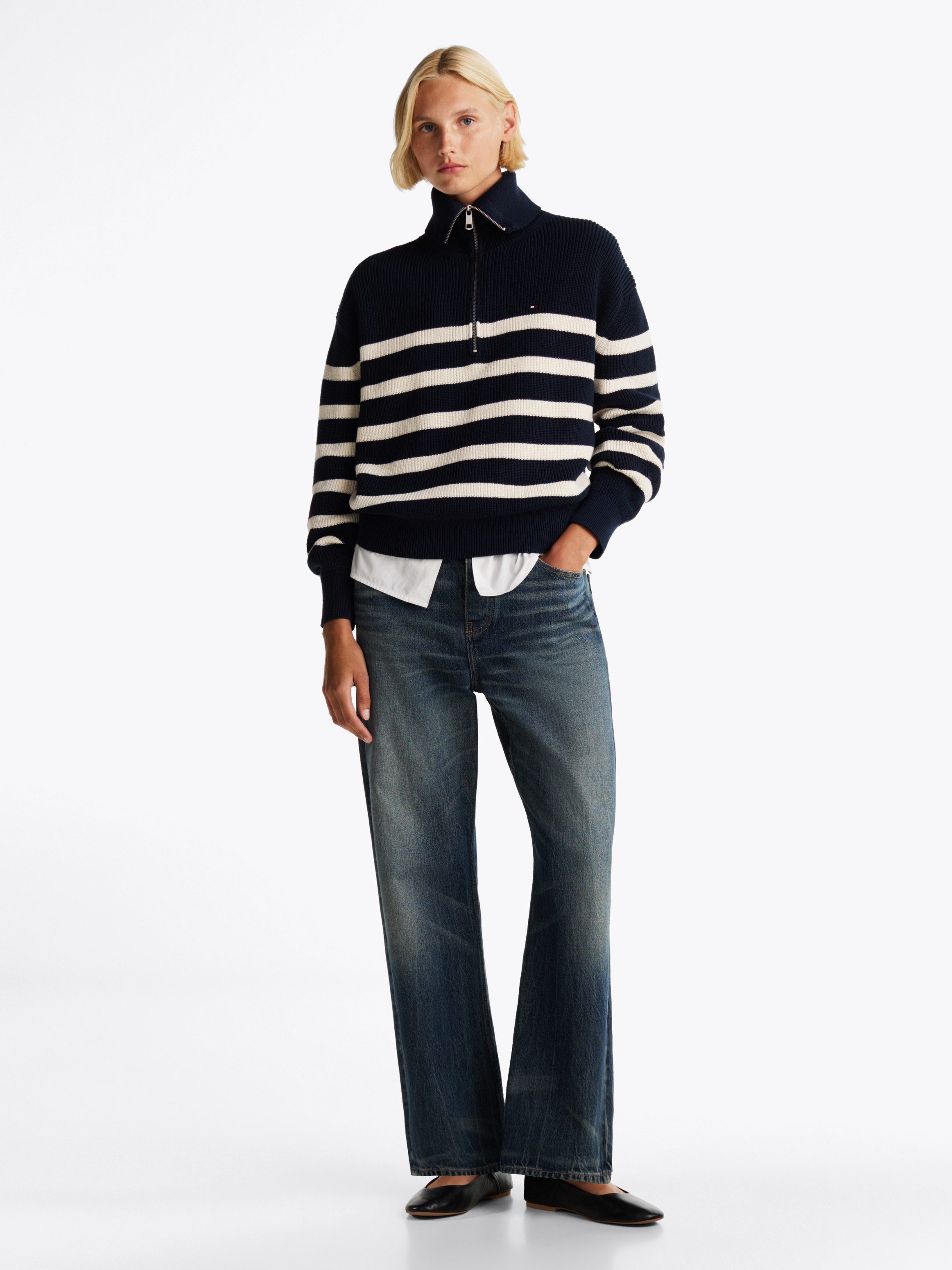 Tommy Hilfiger Schipperstrui CO CARDI STITCH 1/2 ZIP SWEATER