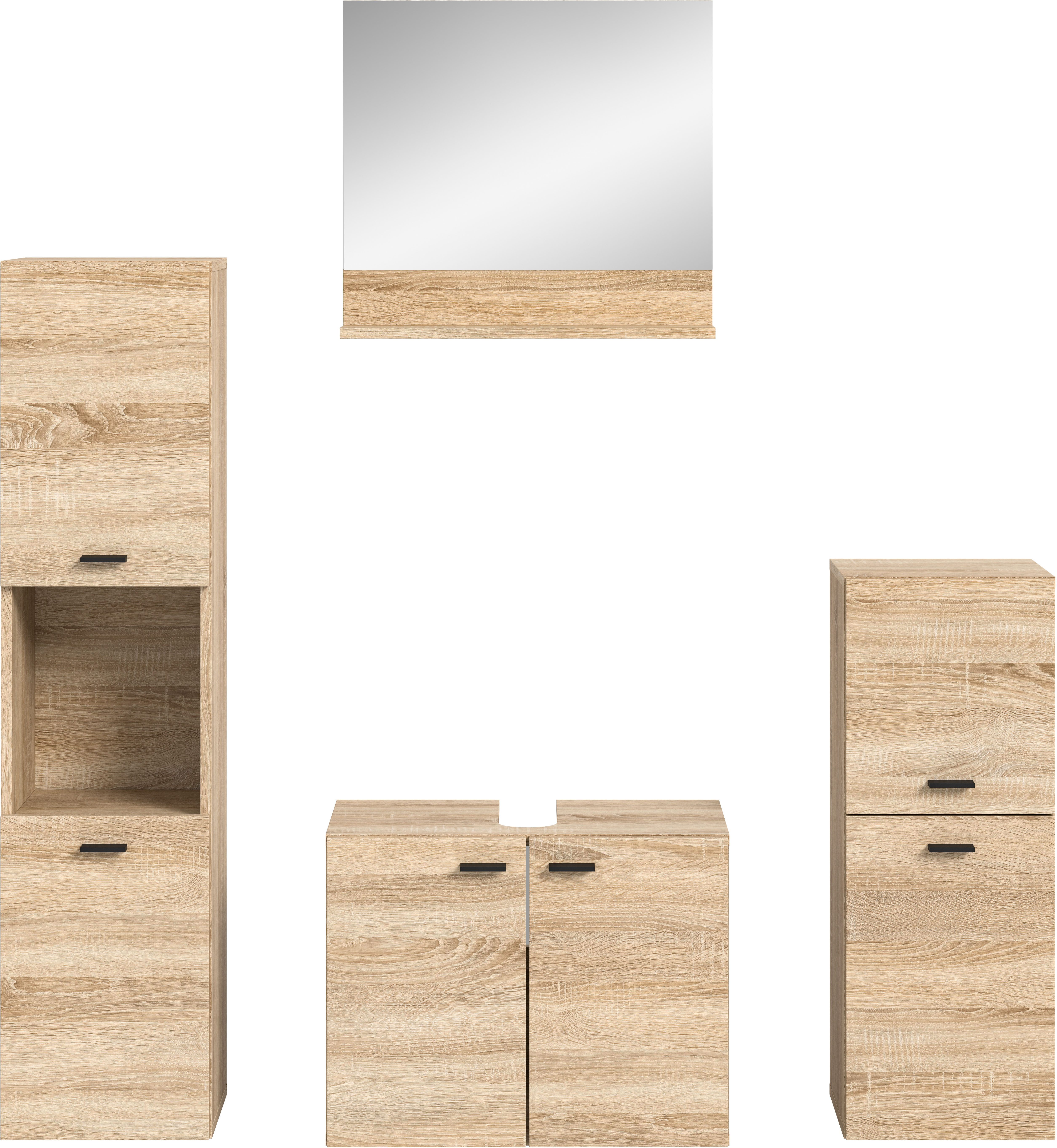 welltime Badmeubelset Tampa, breedte 137cm, 4-delig Wastafelonderkast, spiegel, hoge kast, midikast (4 stuks)
