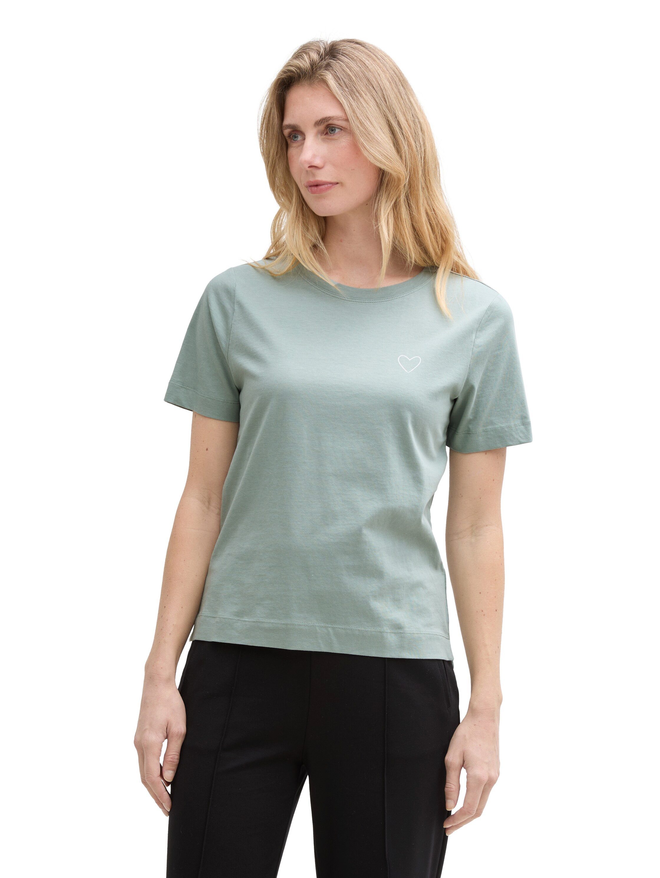 Tom Tailor Shirt met ronde hals met hartmotief als frontprint