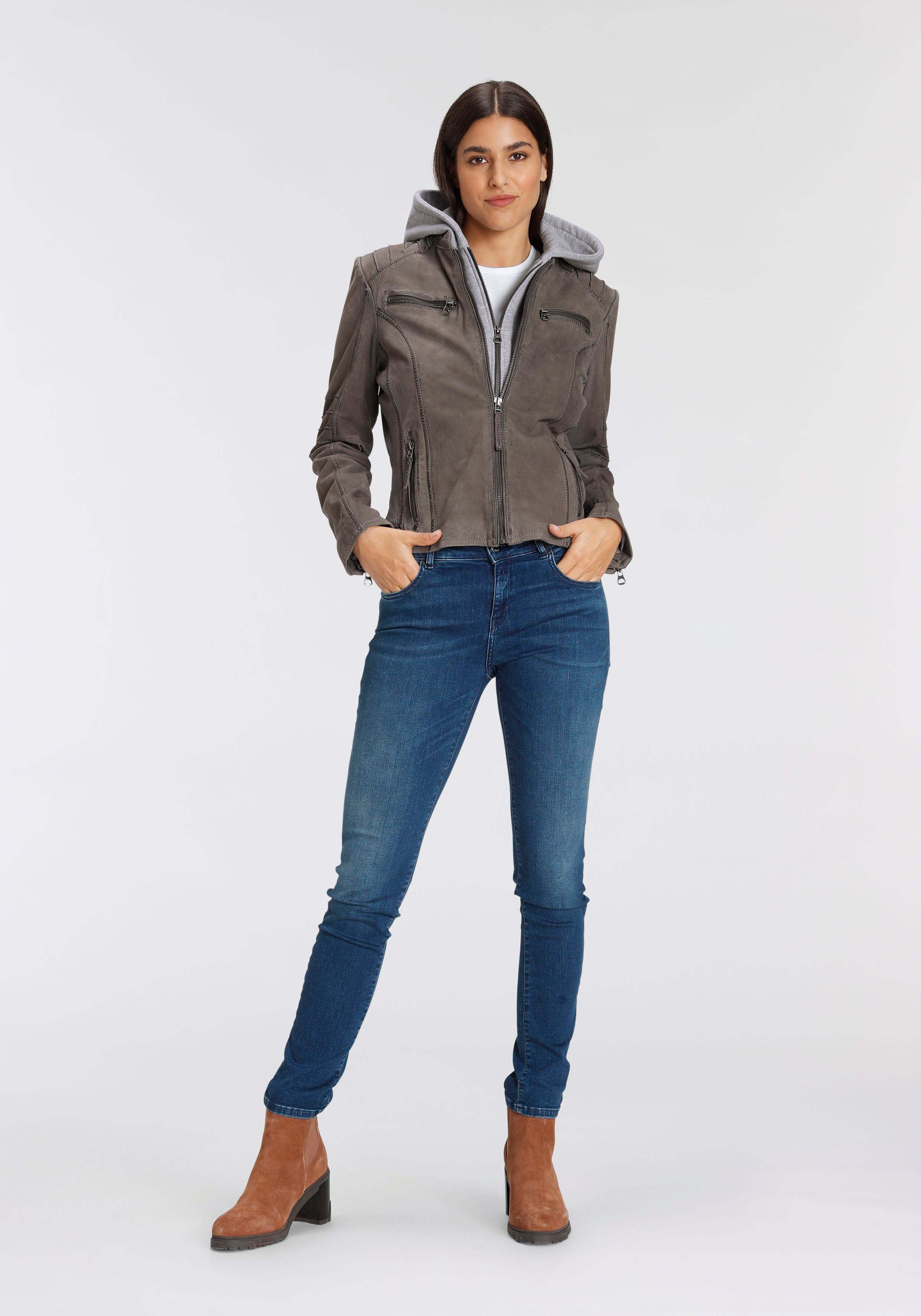 Mauritius Leren jack NOLAH Two-in-one stijl - met een afneembare jerseycapuchon