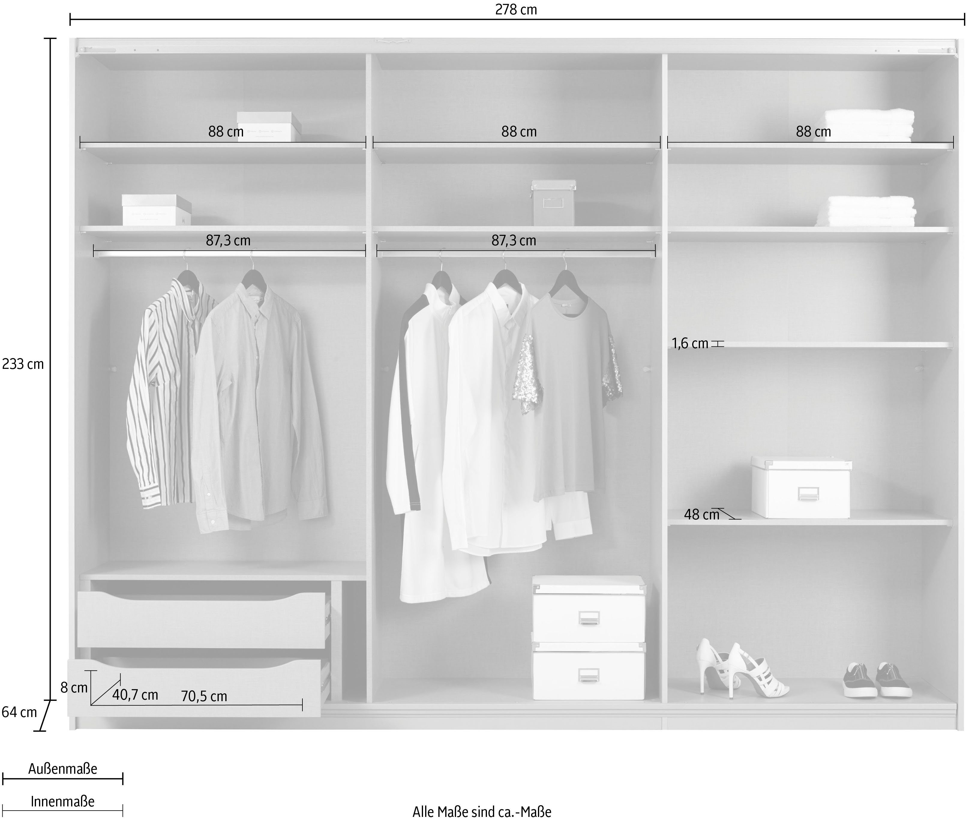 rauch Zweefdeurkast Kledingkast Kast Garderobe Slaapkamerkast TUBONA met uitgebreide binneninrichting en passe-partout made in germany