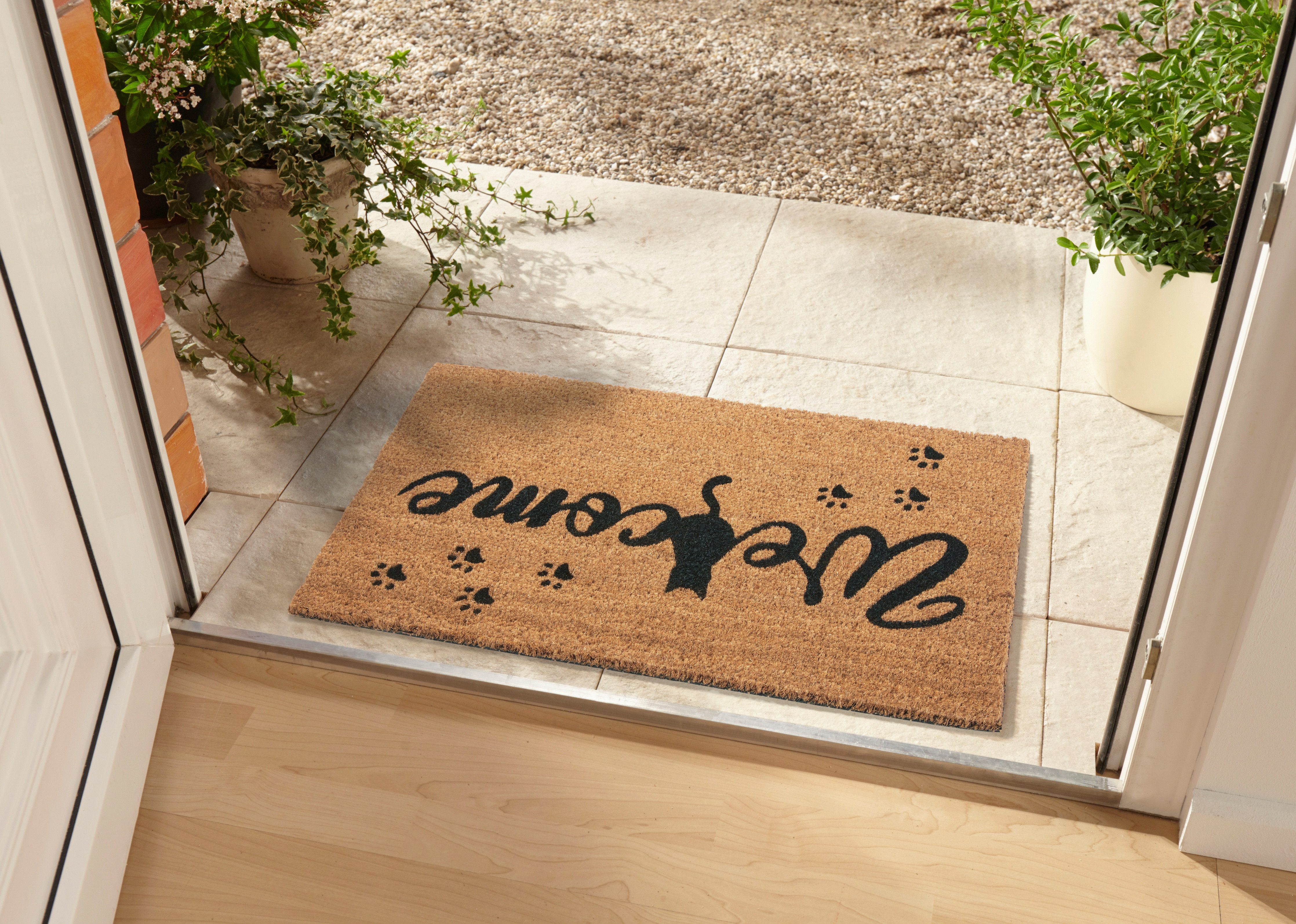 HANSE Home Mat Mix Mats Kokos Cat Paws Welcome, deurmat Kokos, vuilopvangmat, outdoor, antislip, binnen, kokosmat, gang