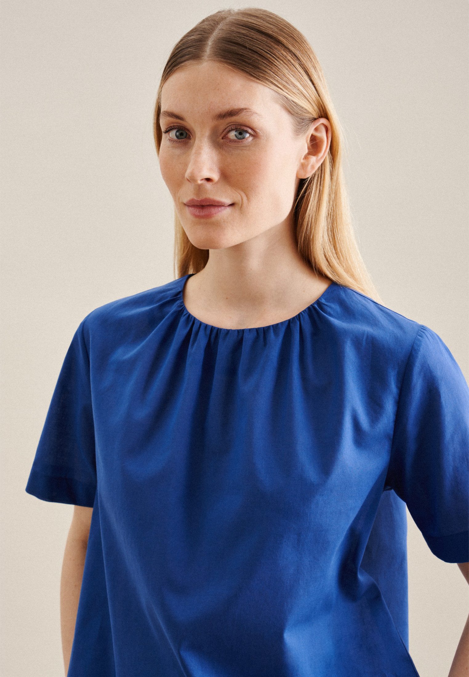 seidensticker Shirtblouse Zwarte roos Korte mouwen ronde hals uni