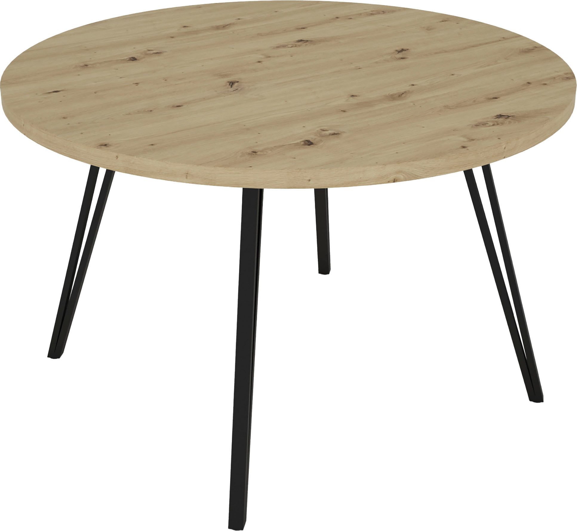 byLIVING Eettafel MARTA met 120 cm ronde tafelblad in artisan eiklook en metalen poten (1 stuk)