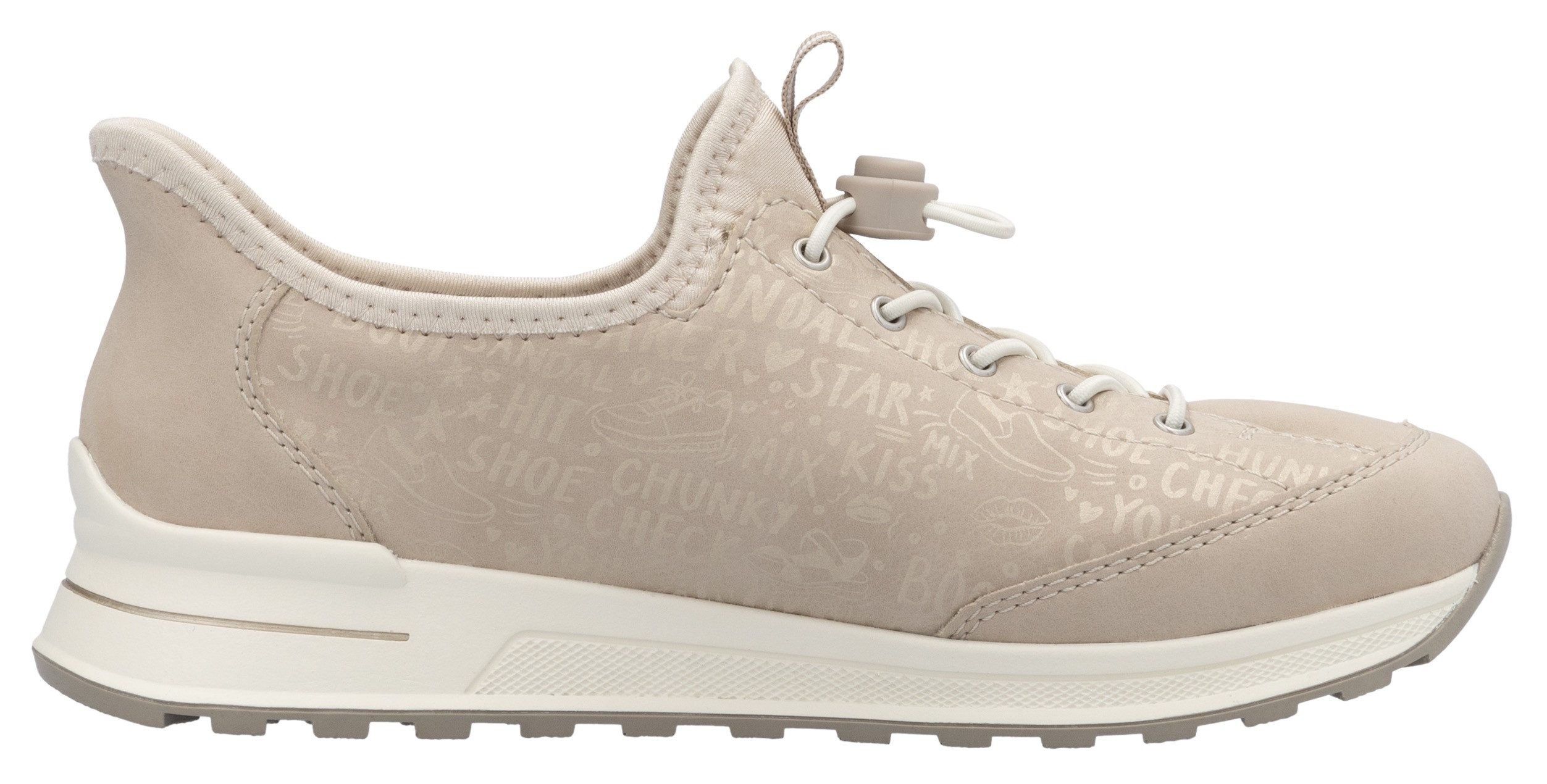 Rieker Slip-on sneakers , instapschoen, vrijetijdsschoen, lage schoen met lettering-print