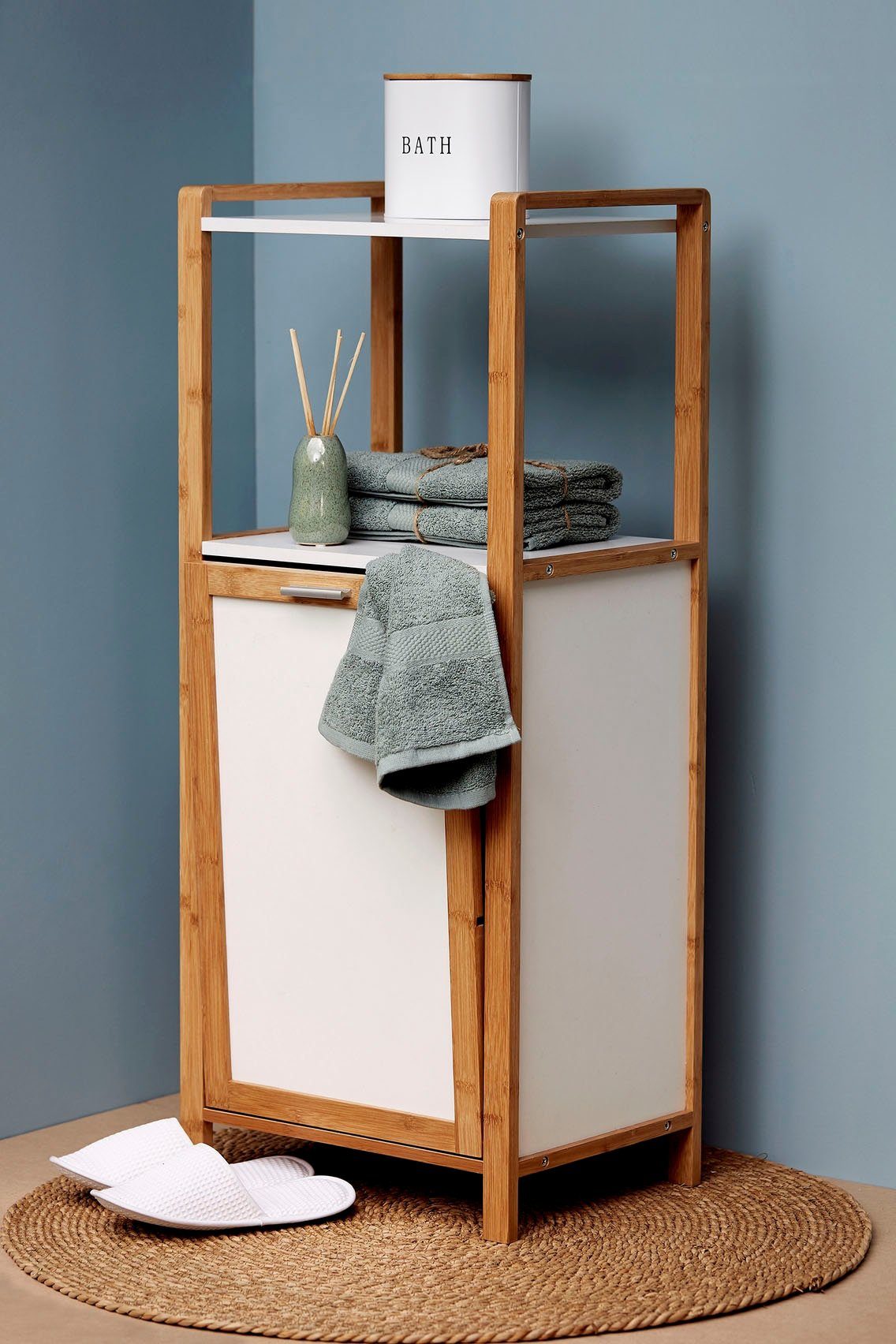 WENKO Stellingkast Finja 2 legplanken & geïntegreerde wasmand