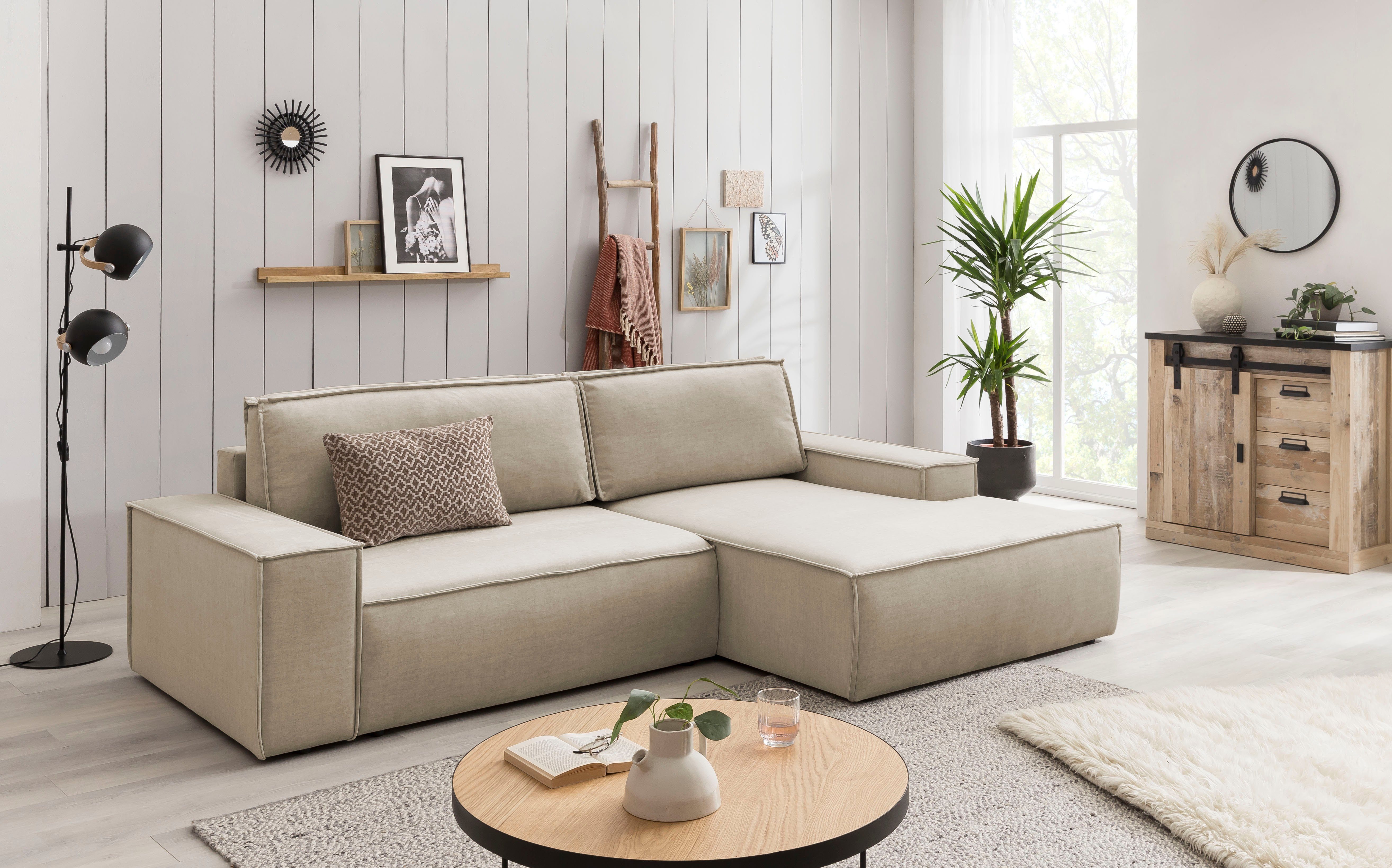 Home affaire Hoekbank SHERWOOD bedbank 267 cm, L-model, Slaapfunctie met bedlade (210x136 cm), cord, vintage, fluweel