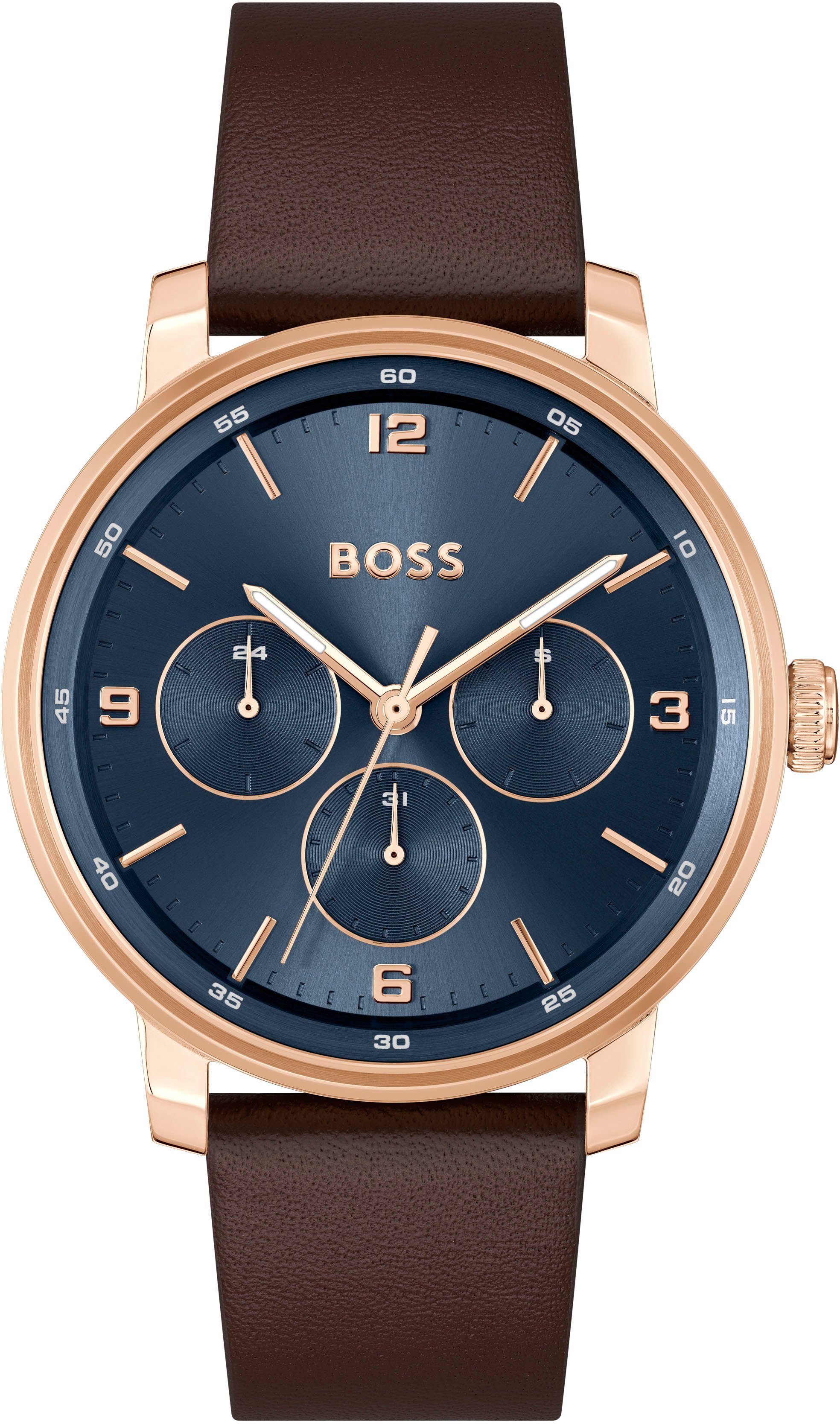 Boss Multifunctioneel horloge CONTENDER Quartz horloge, herenhorloge, armbanduhr, datum, leren band