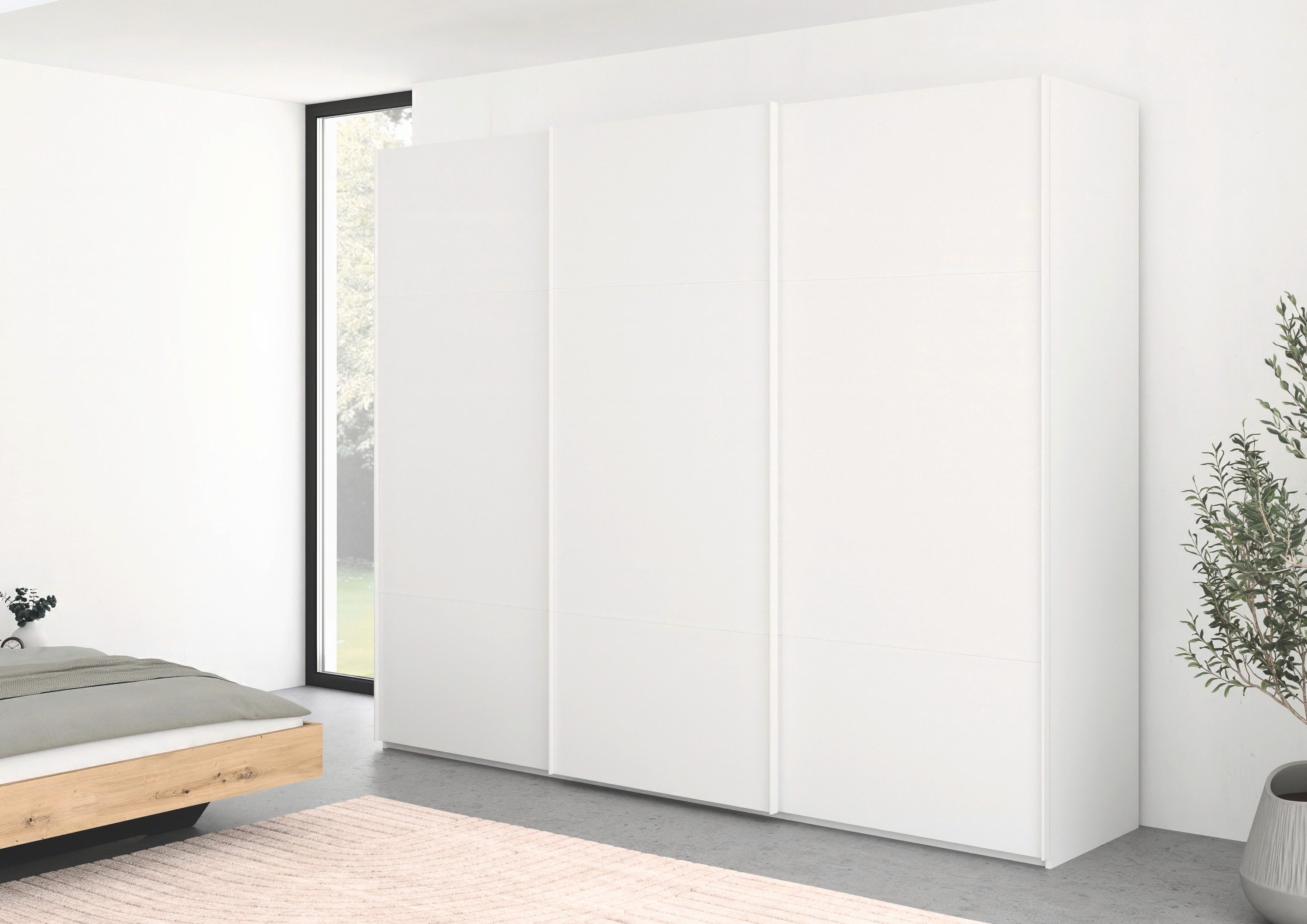 rauch Schuifdeurkast Kledingkast kast garderobe slaapkamerkast SCALE-TRIO edel drievoudig front, 2 sierlijsten in grepen kleur made in germany