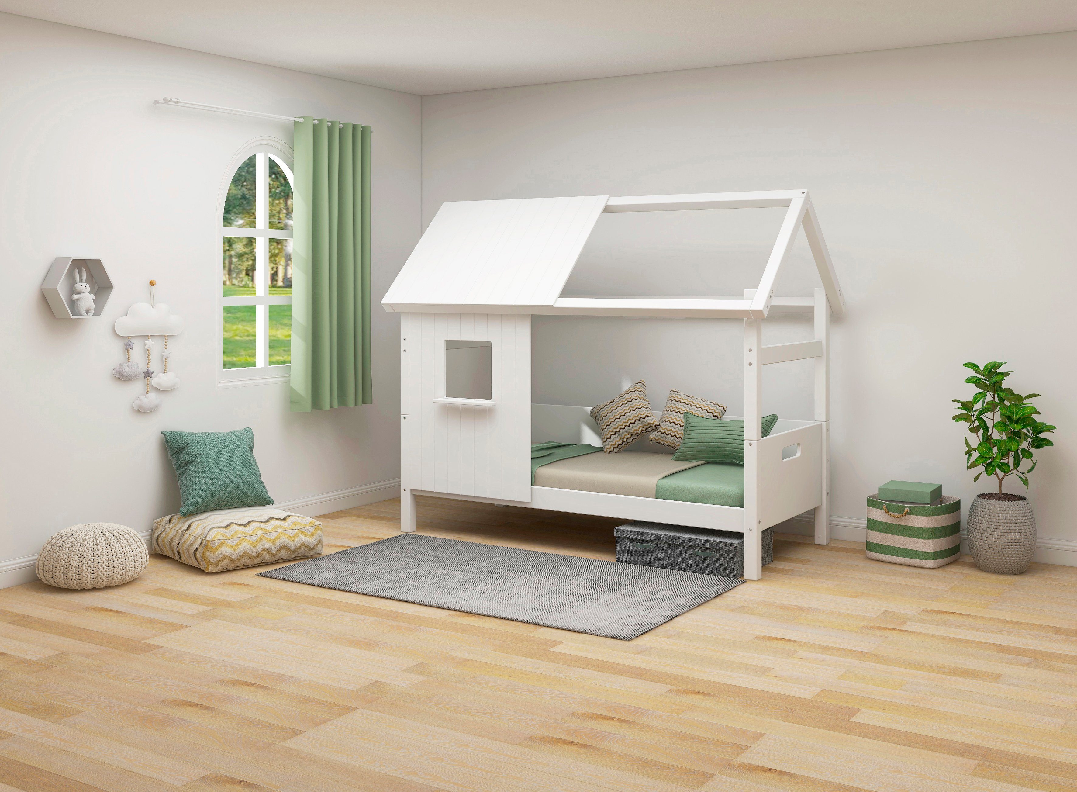 Thuka Huisbed Thuka Nordic Kinderbed in Scandinavisch design, incl. rolbodem, raam in het dak