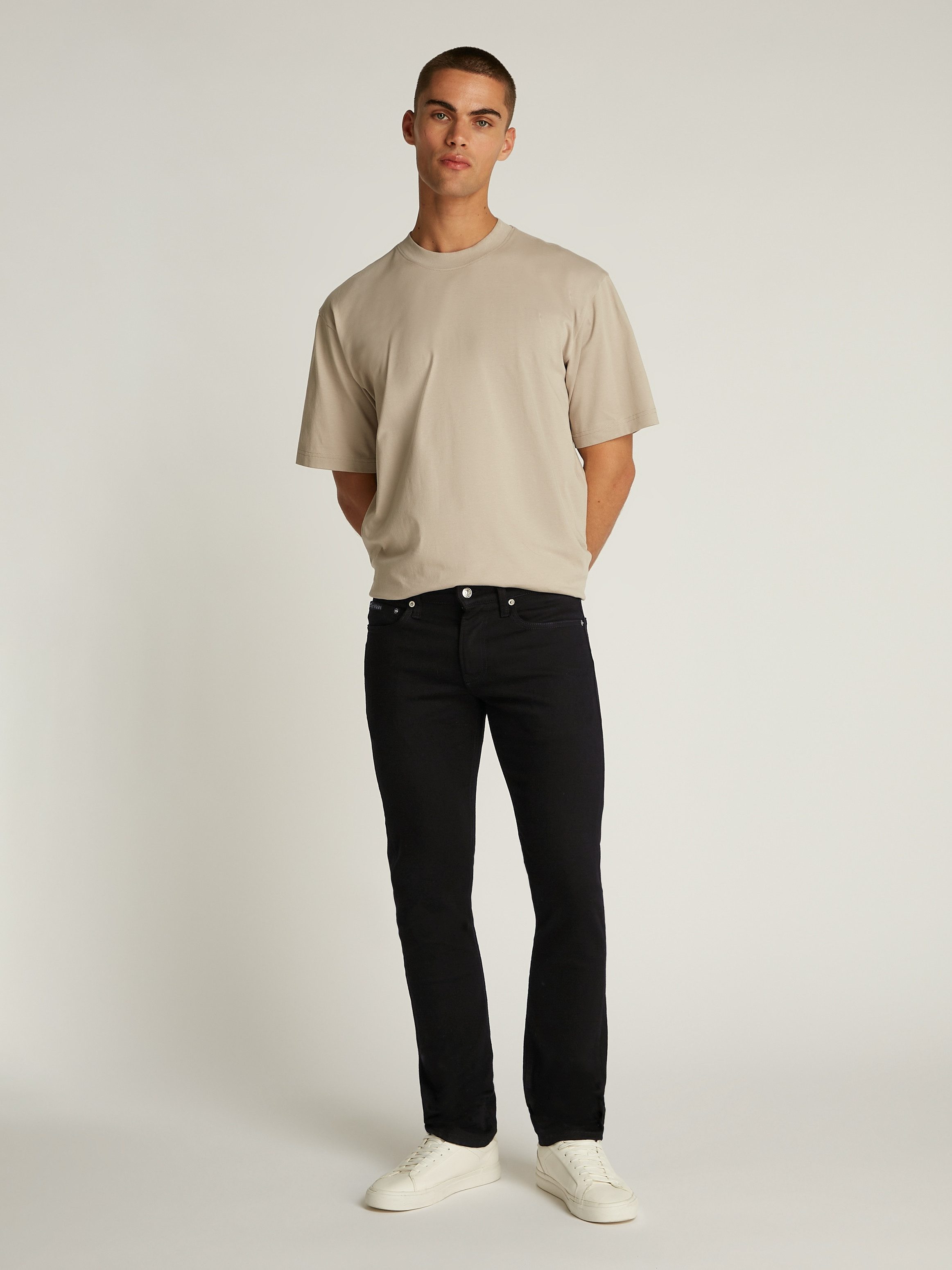 Calvin Klein Slim fit jeans SLIM Muntzakje, logo borduursel