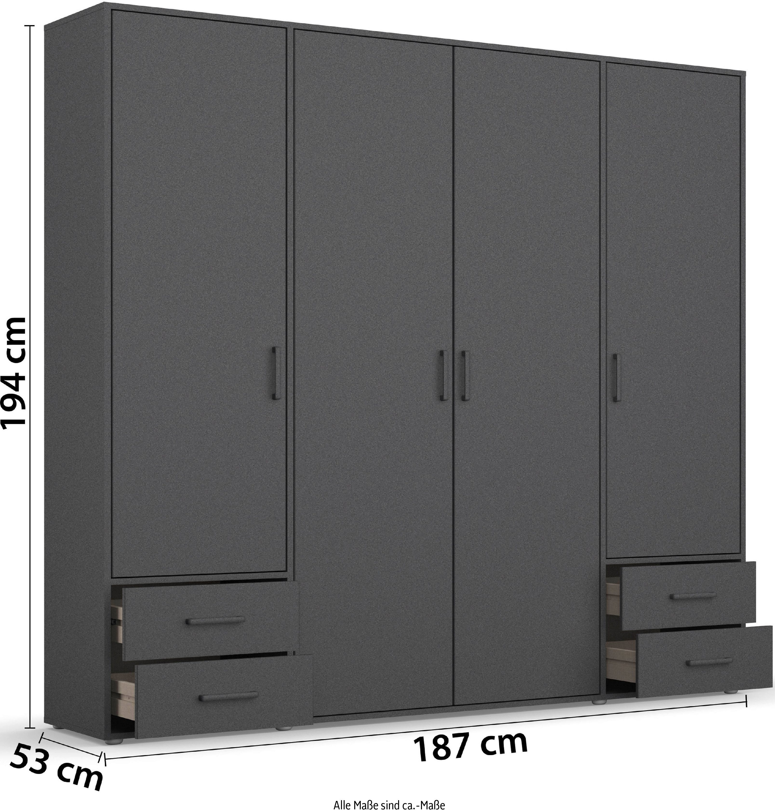 rauch Draaideurkast Voyager, Kleiderschrank mit Außenschubkästen, Garderobe moderne grepen in grijs metallic met buitenlades made in germany