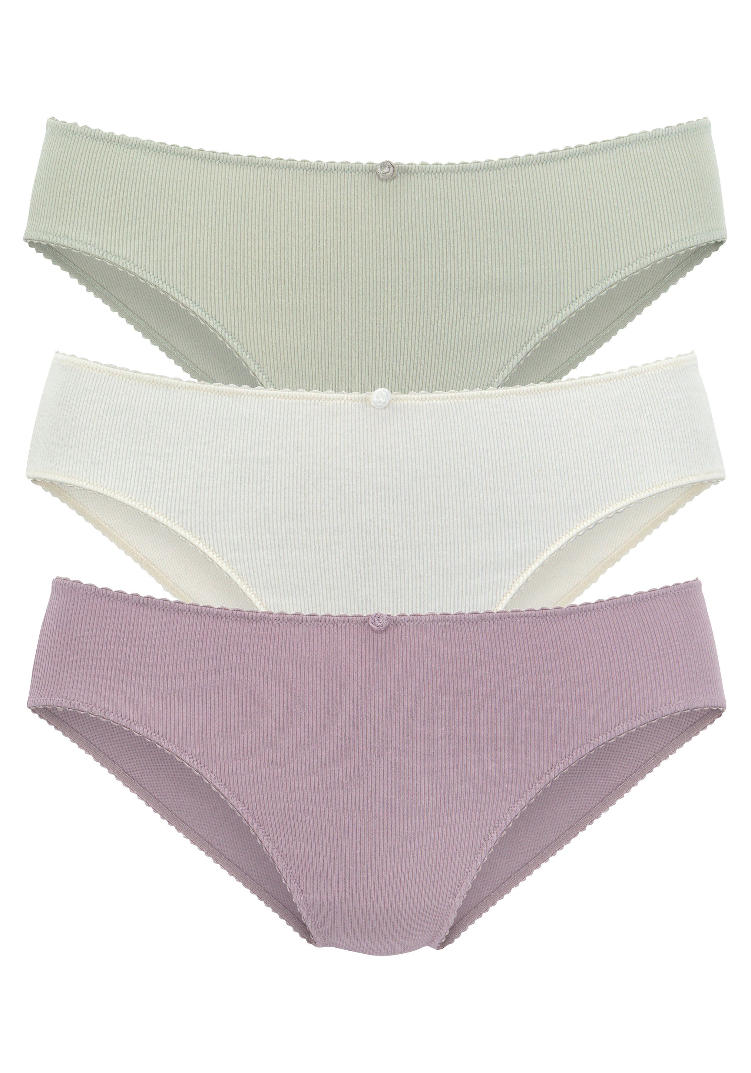 Vivance Jazz-hipsters van zachte en elastische ribstof, met delicate roosjes vooraan (3 stuks) dames slips maat 40/42 paars