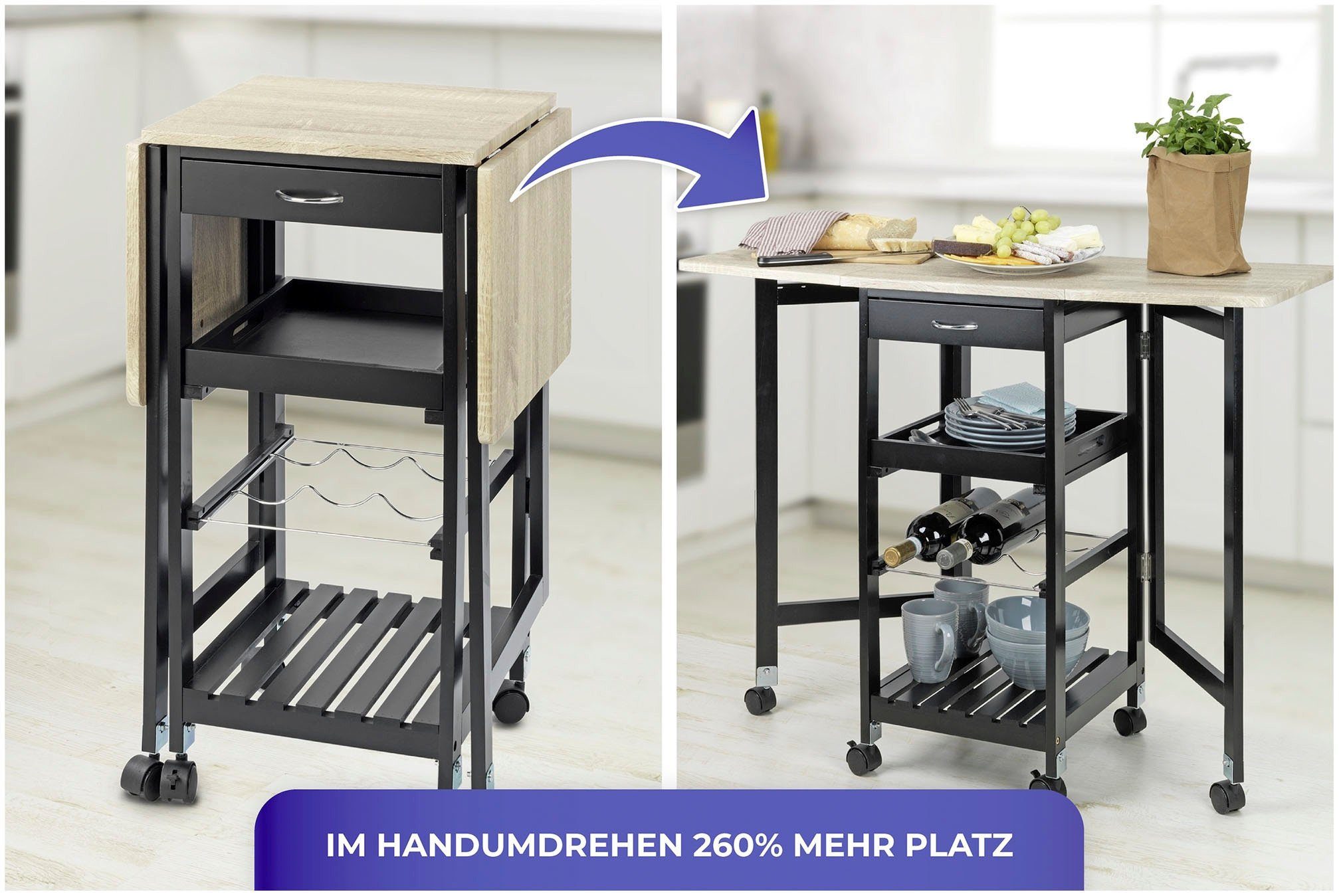 Maximex Keukentrolley met uitklapbare zijstukken, verrijdbaar
