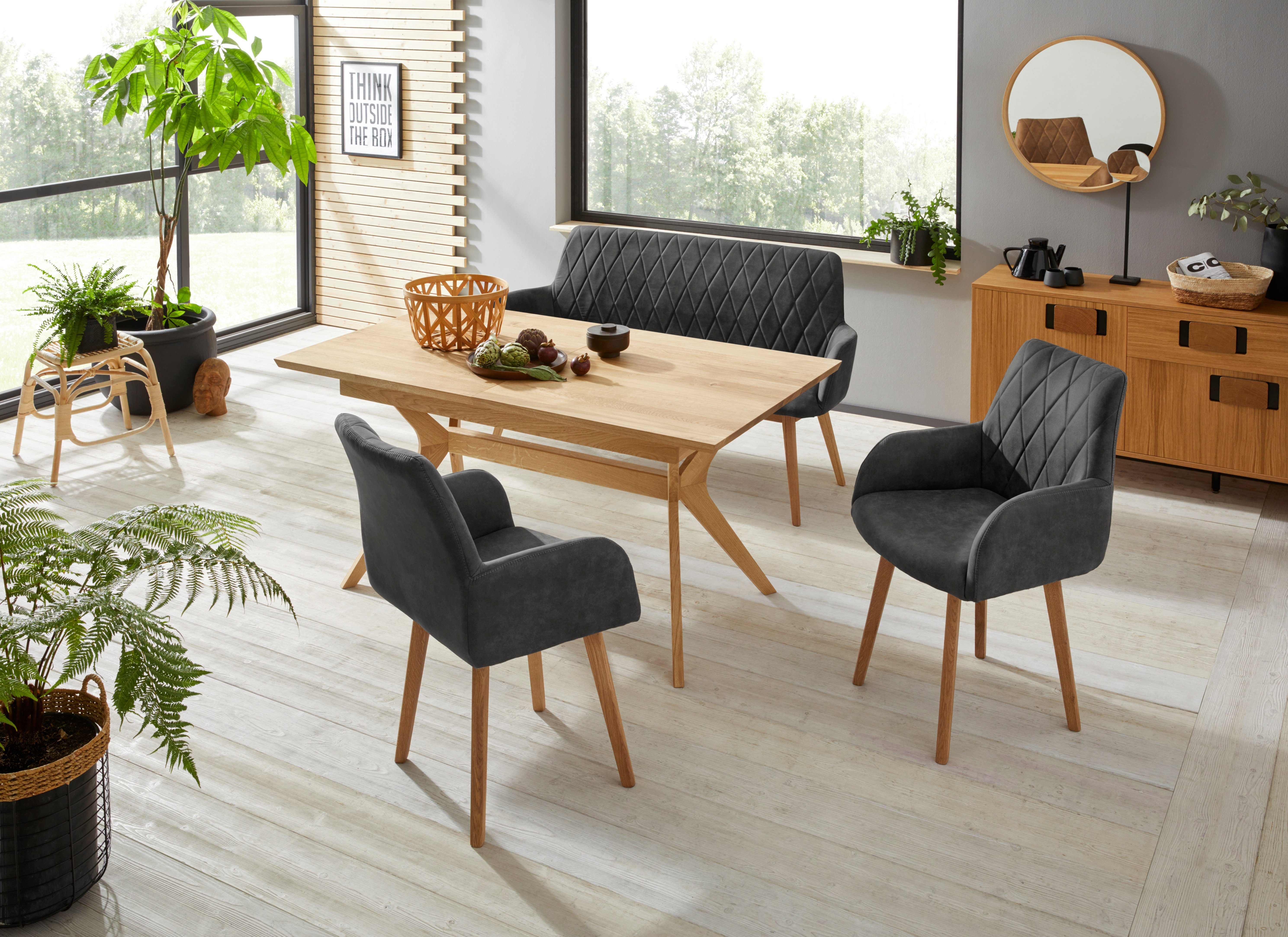 Home affaire Eetkamerstoel Brest Fauteuil in leer of microvezel, geolied massief eiken frame (2 stuks)