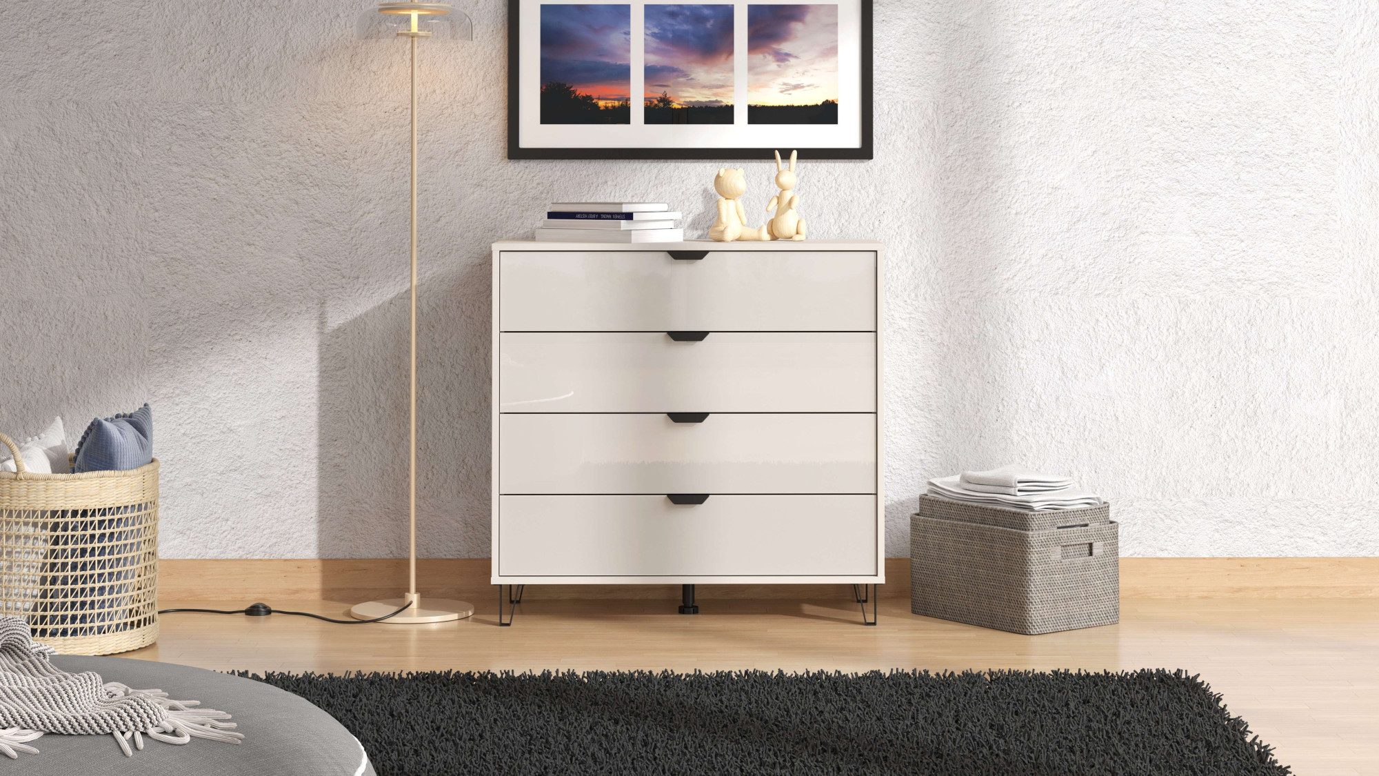 INOSIGN Ladekast Lucca dressoir, trendkleur cashmere, 93x40x90,5cm 4 lades met glasfront, fsc®-gecertificeerd houtmateriaal