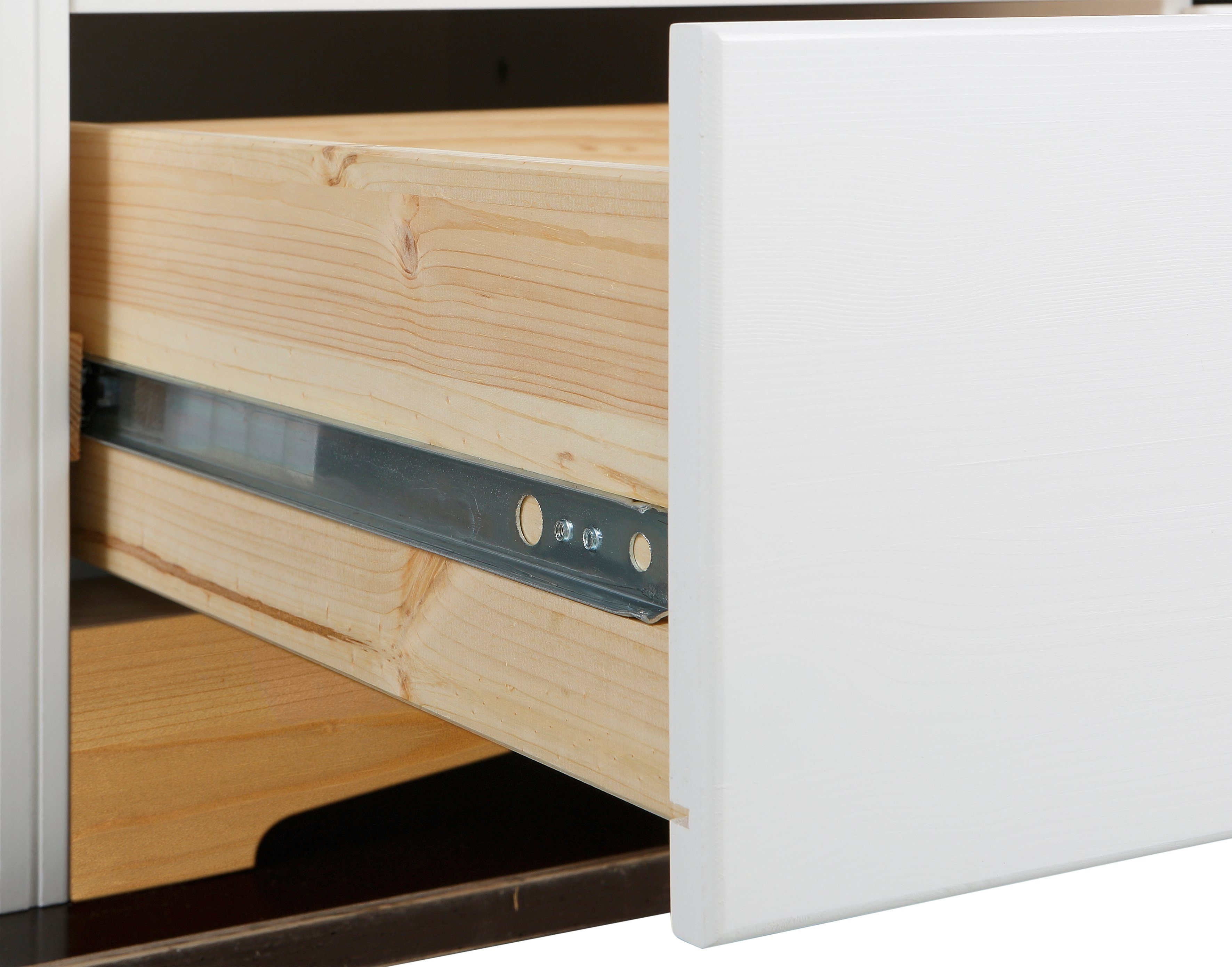 Home affaire Schuifdeurkast Konrad, landelijke stijl, rustiek, met lades + spiegel, kassettes massief dennenhout, fsc®-gecertificeerd, messing handgrepen, verschillende varianten