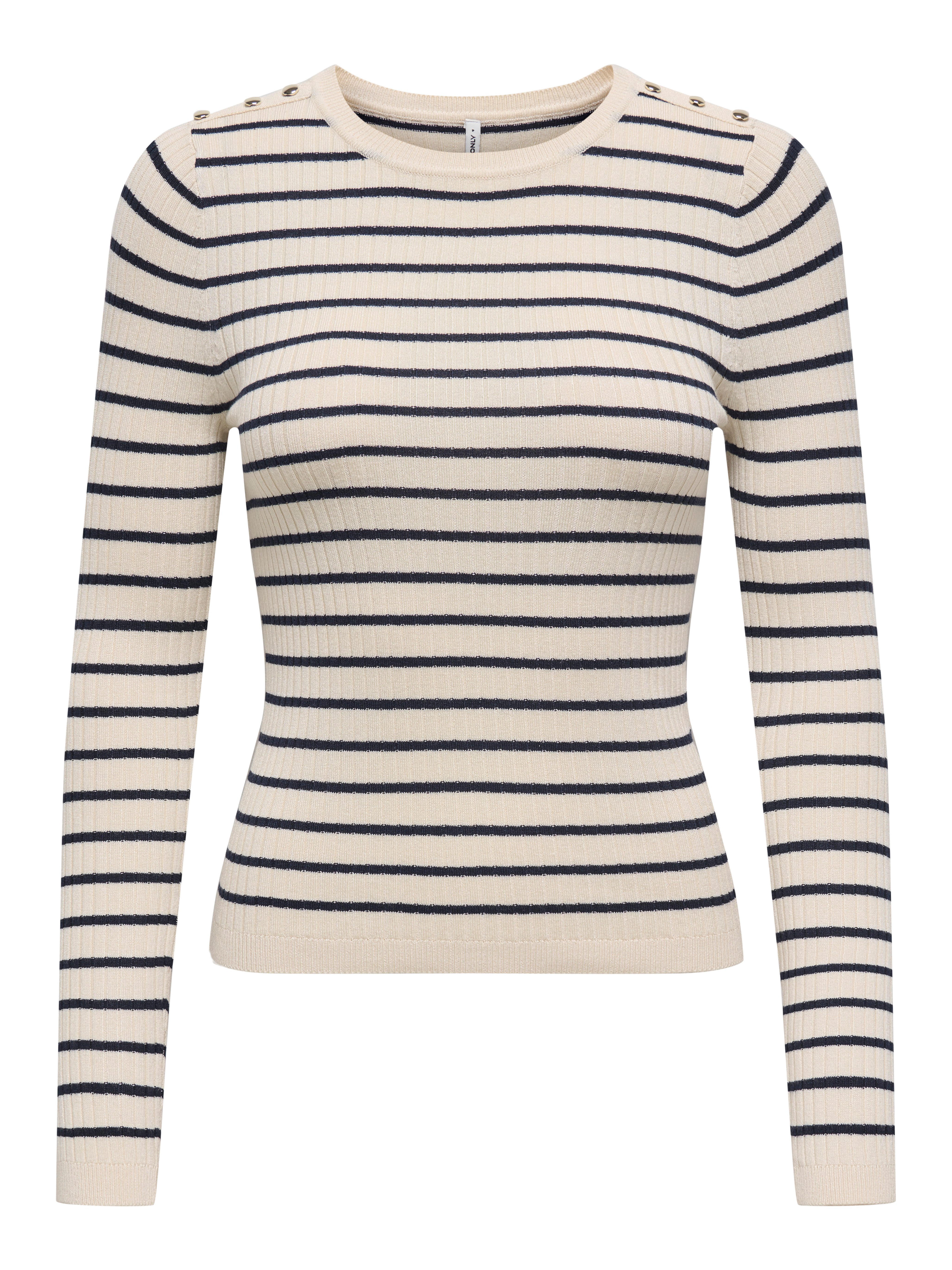 Only Gebreide trui ONLMILA LS STRIPE BUTTON O-NECK CC KNT