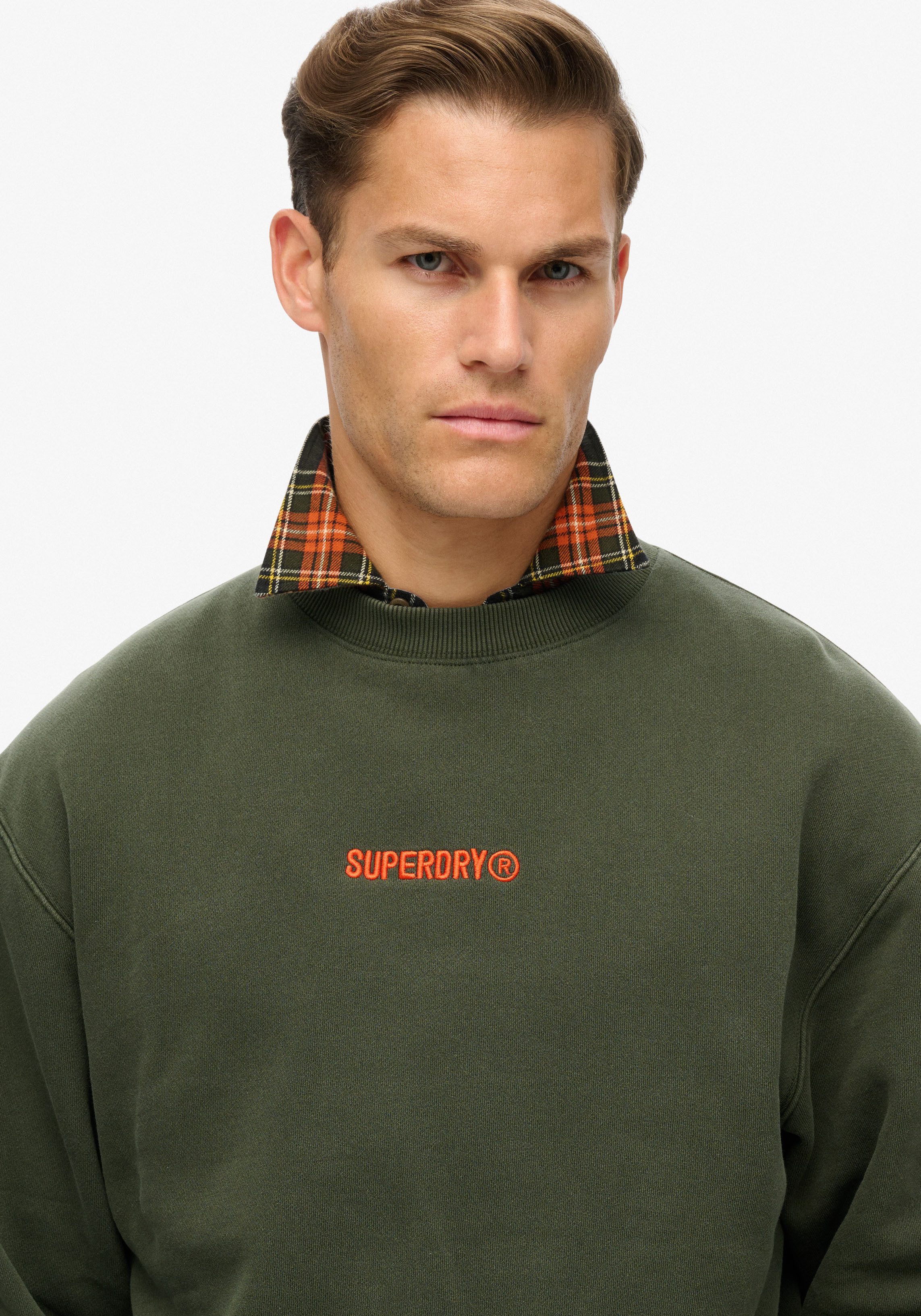 Superdry Sweatshirt MICRO LOGO GRAPHIC LOOSE CREW heren sweaters maat L groen