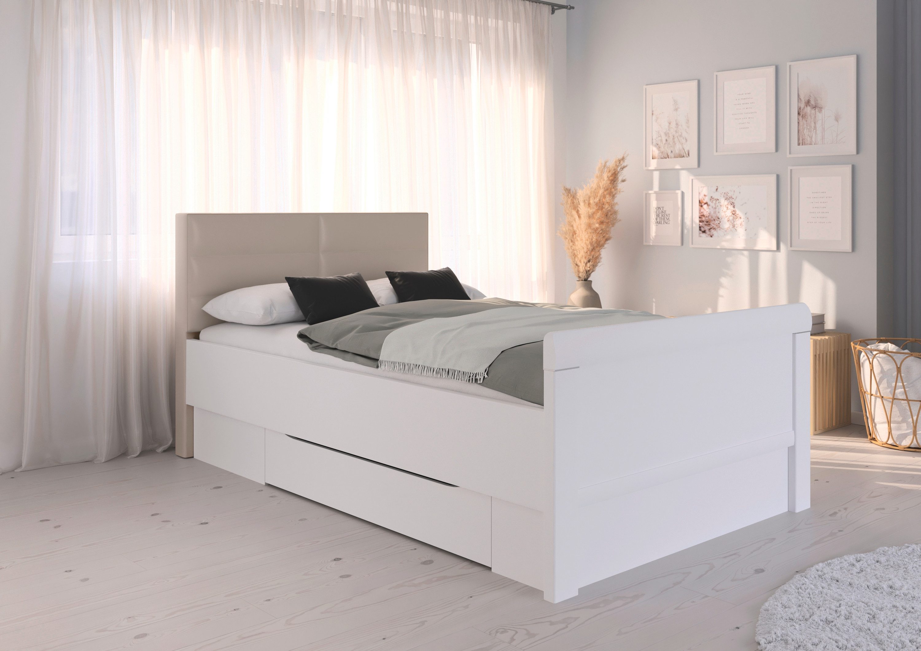 rauch Ledikant met bergruimte Bed Eenpersoons Stollenbed Bedkasten EVELYN in comfortabele hoogte met gestoffeerd hoofdeinde en lades made in germany