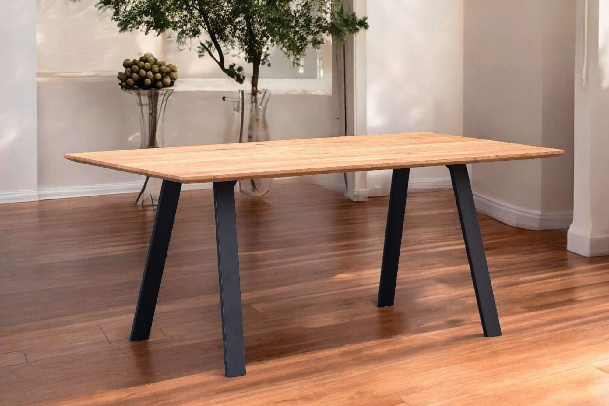 Home affaire Eettafel Reidigen keukentafel, A-vorm metalen frame, massief gewild eikenhout, geolied
