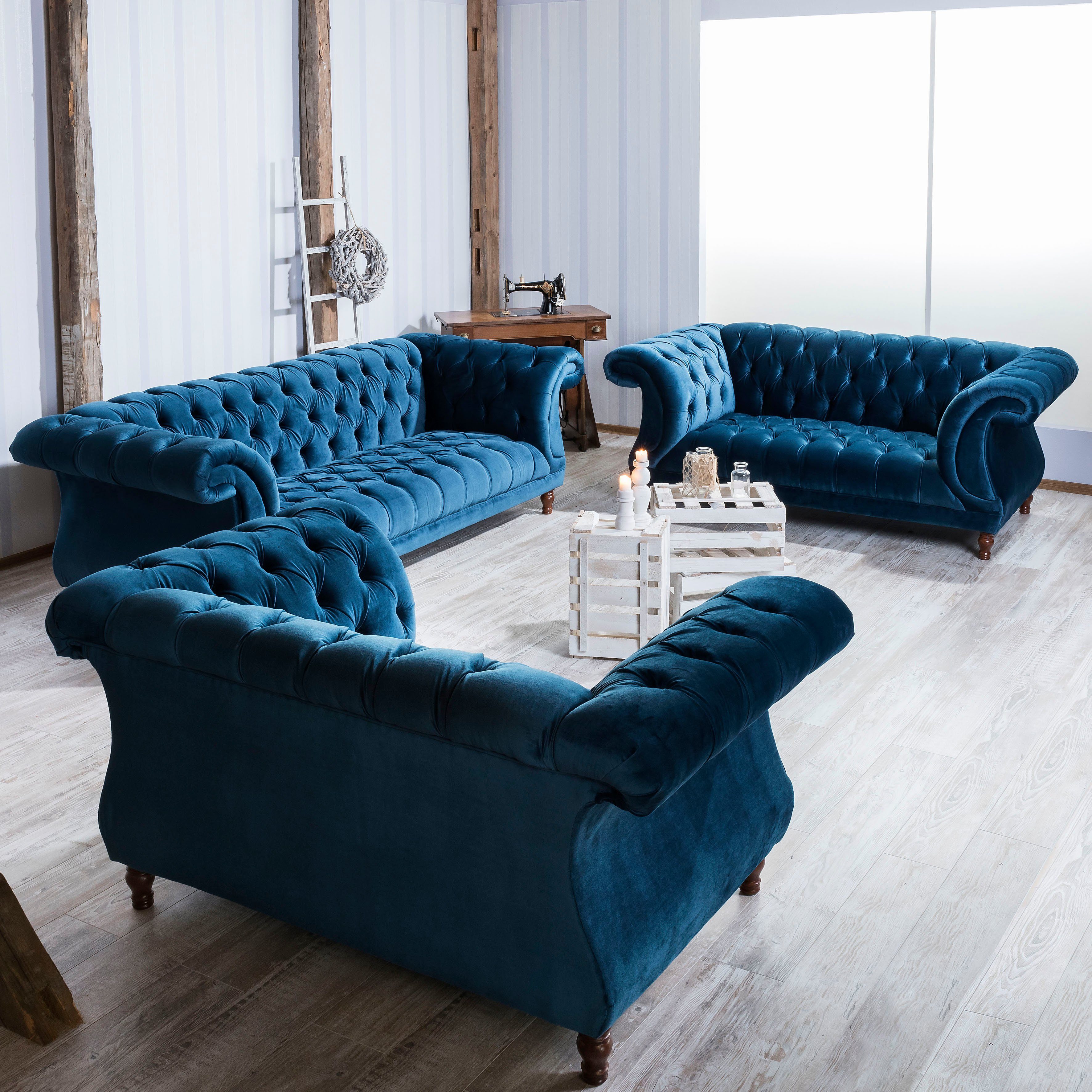 Max Winzer® Loveseat Isabelle, loungestoel Capitonnage & gedraaide poten in beuken notenkleur, breedte 167 cm