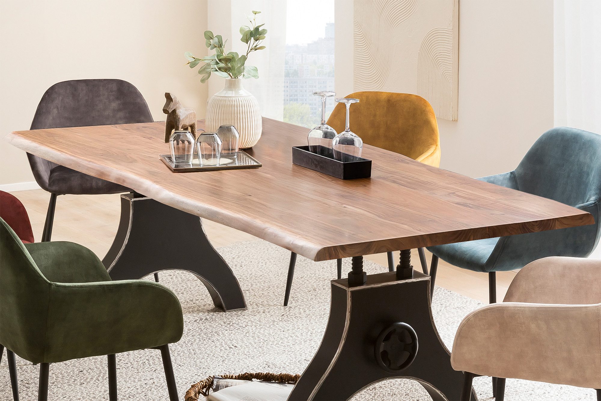 SIT Eettafel Massief acaciahout gebeitst, gelakt en gewaxt
