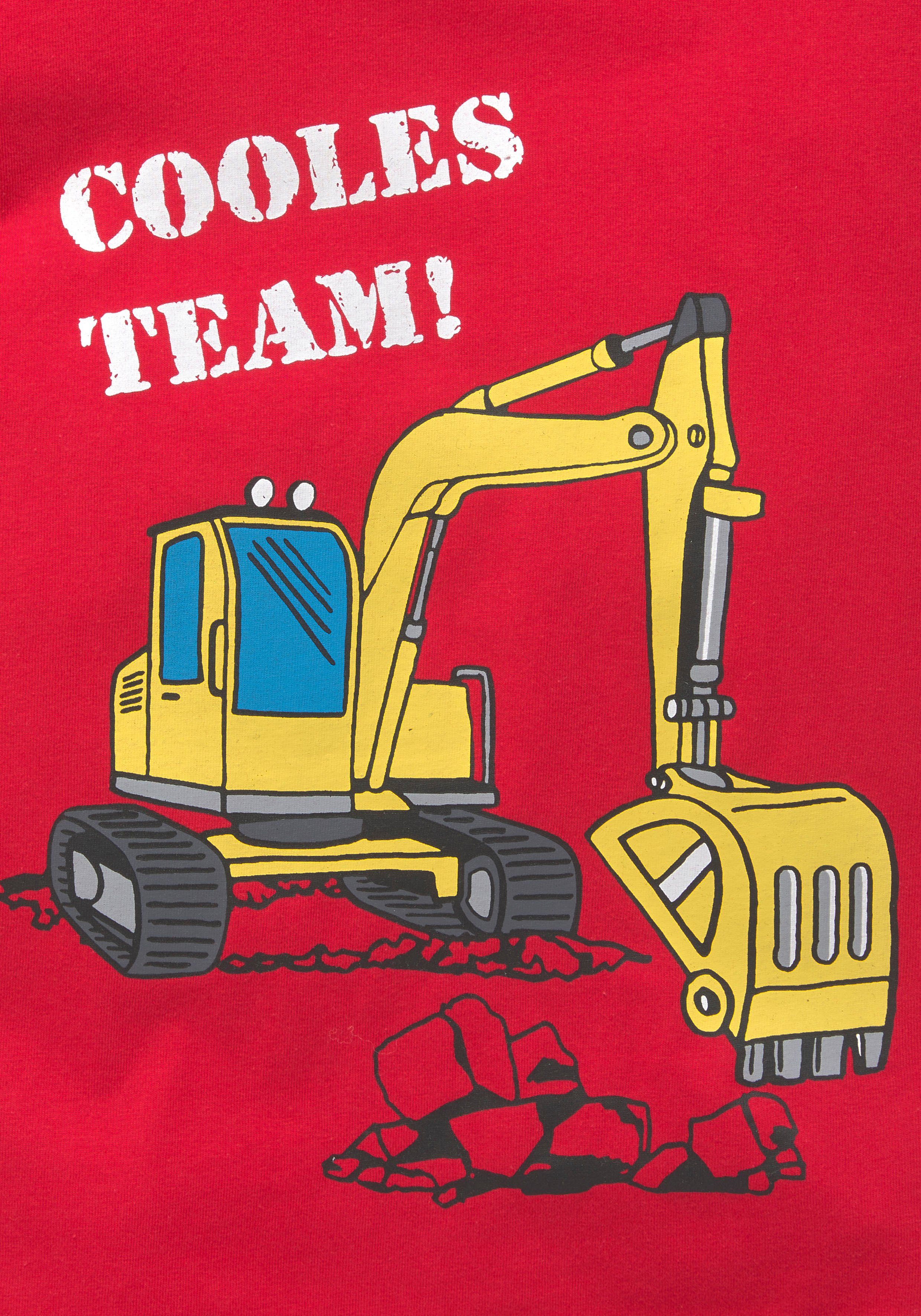 KIDSWORLD T-shirt Met graafmachine-print Korte mouwen, met vrolijke print, met ribboord aan de hals