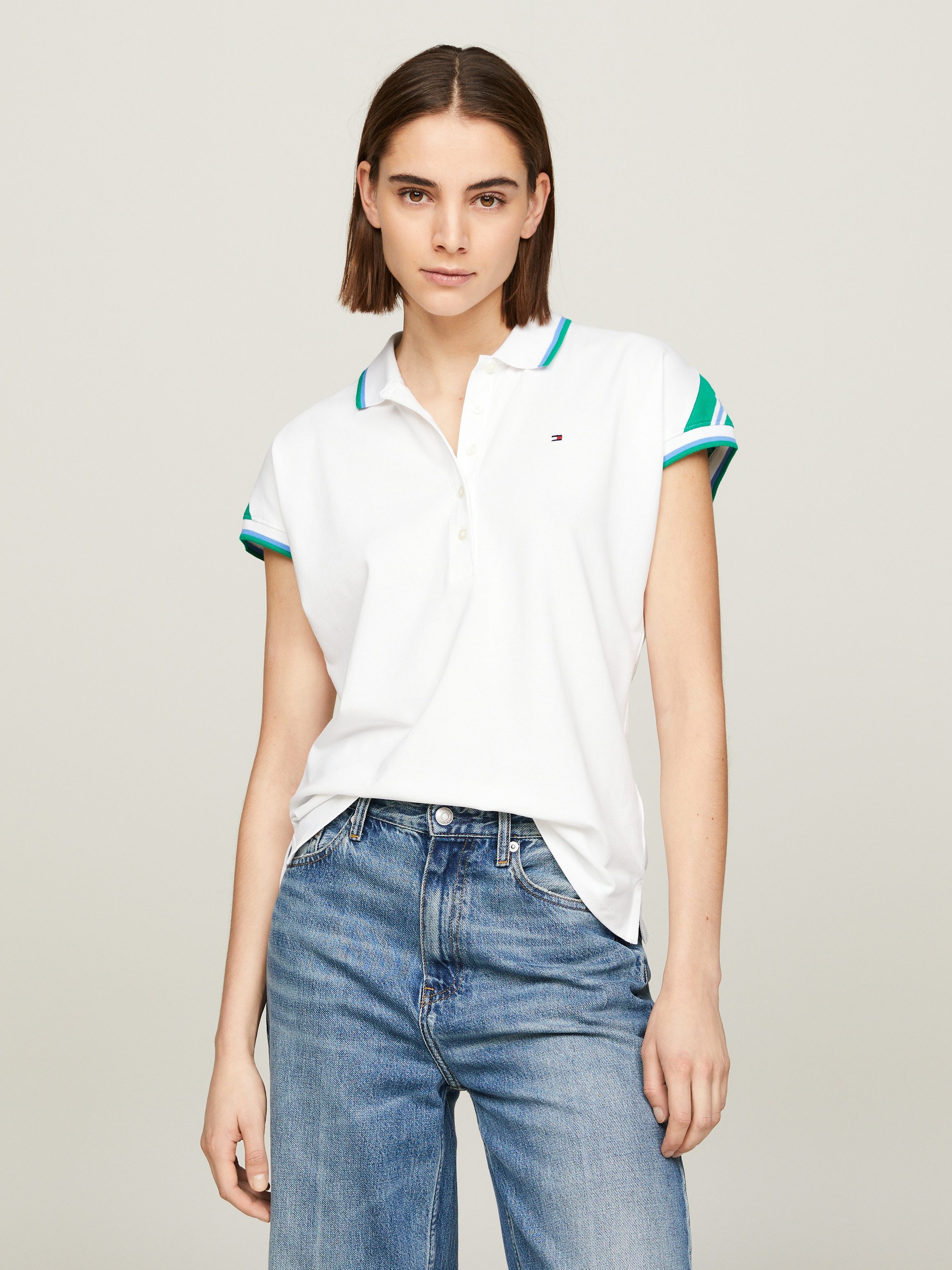 Tommy Hilfiger Gestreept Polo Shirt met Kapmouwen White Dames